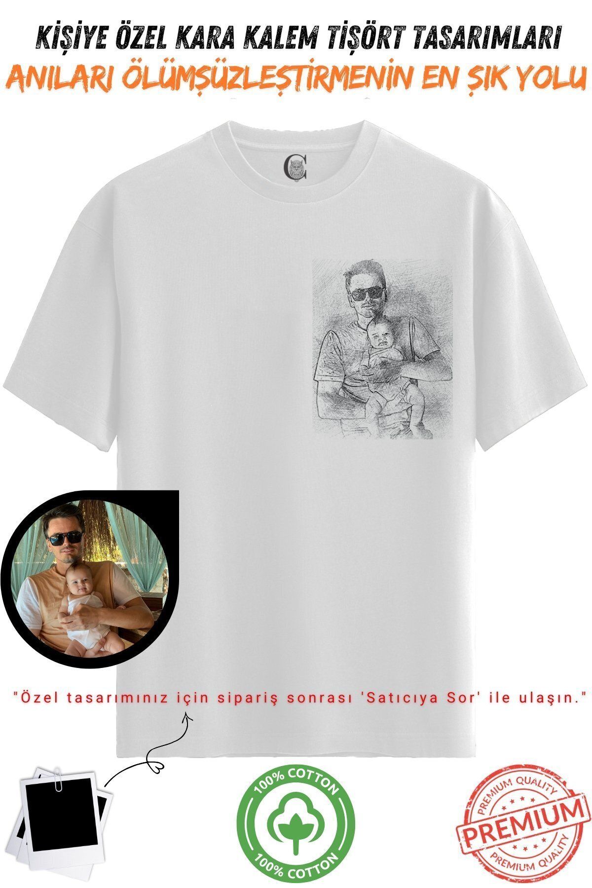 Color Luxe Kişiye Özel Karakalem Tişört | Fotoğraftan Baskı | Aile Evcil Hayvan Tasarım | %100 Pamuk Unisex v4