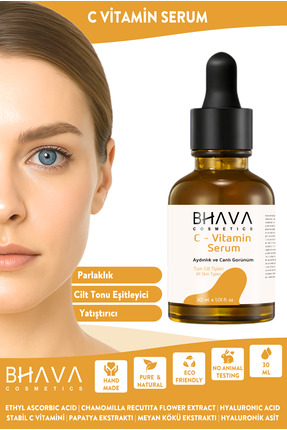 bhava cosmetics C Vitamini Serum Cilt Tonu Eşitleyici Aydınlatıcı Yoğun Nemle...