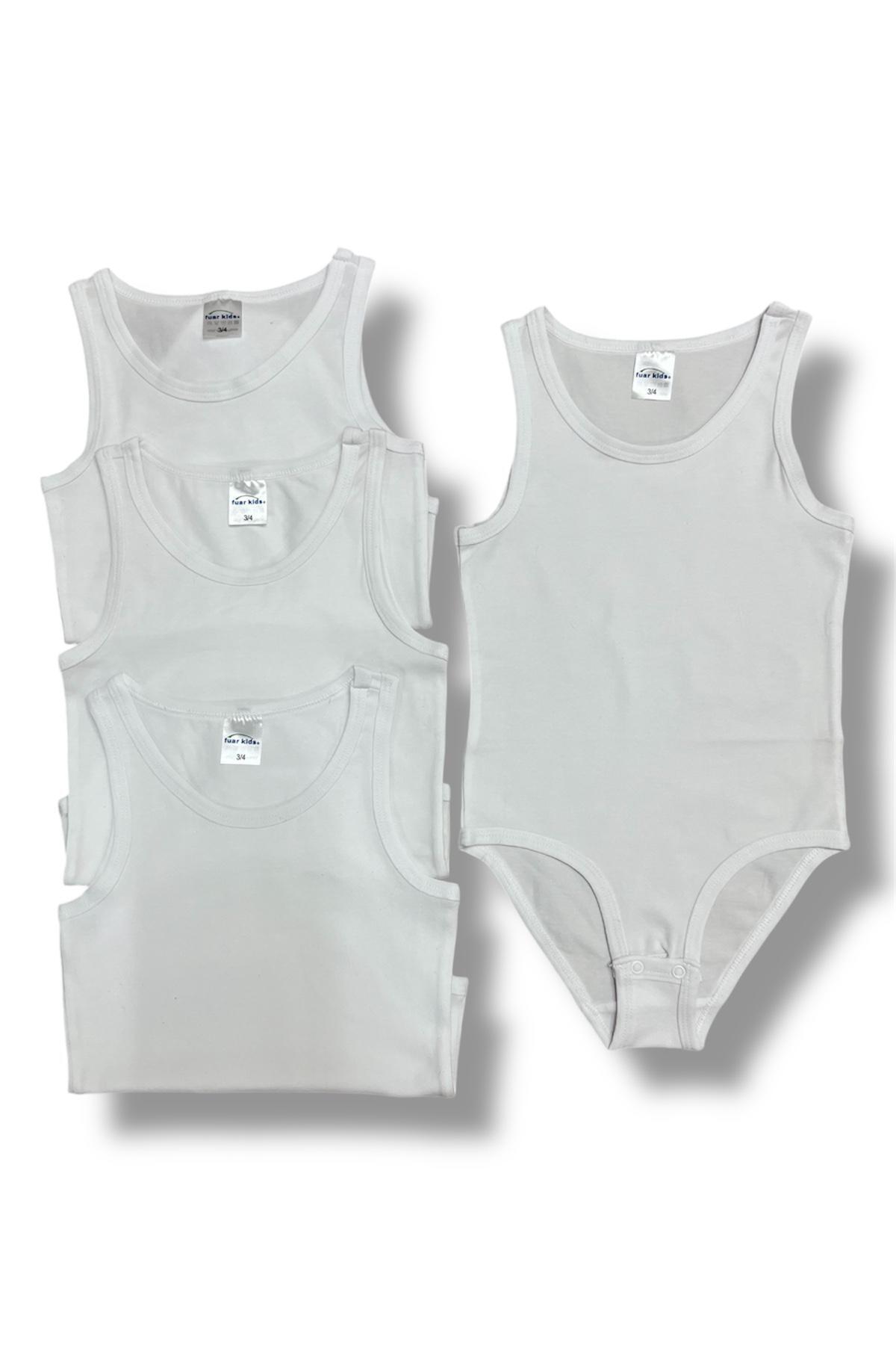 Fuar Baby 4'lü %100 Pamuk Alttan Çıtçıtlı Beyaz Atlet Body – Çocuk İç Giyim fotoğrafı 2 (önizleme)