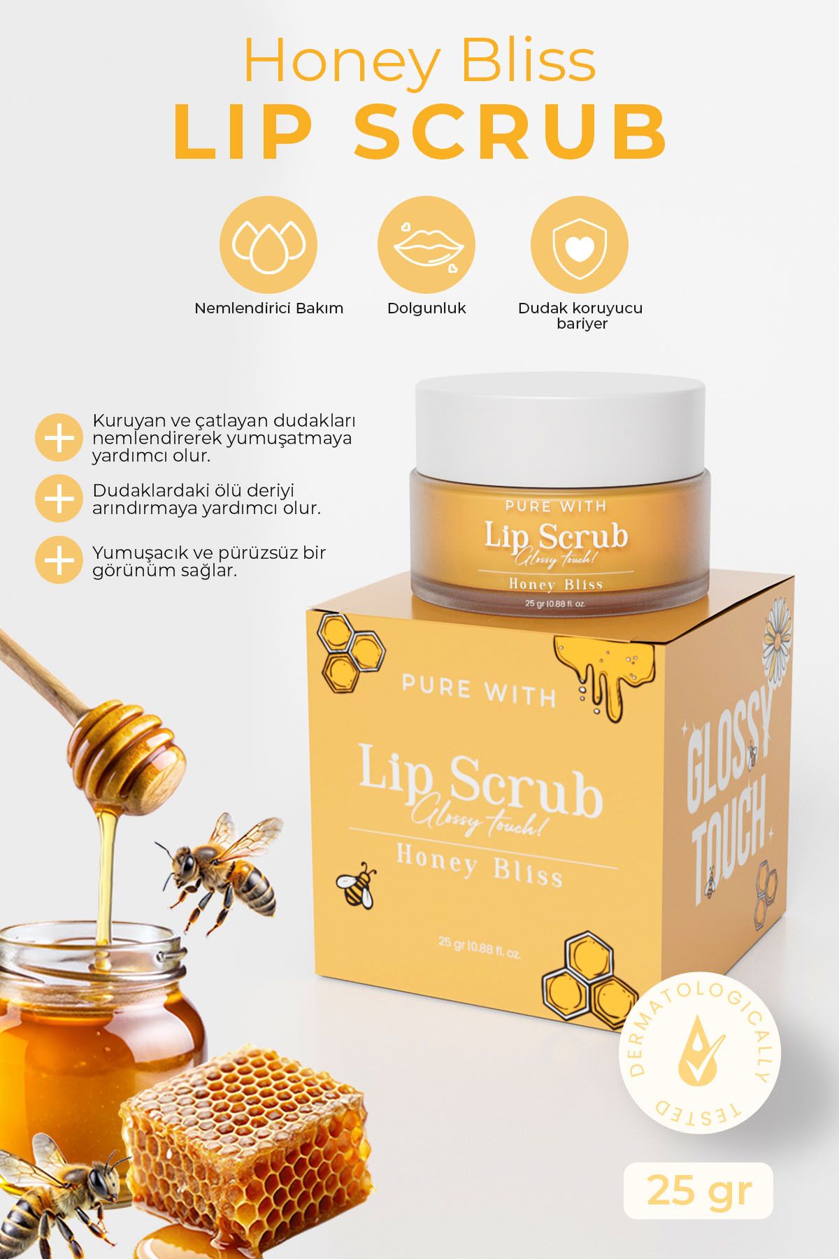Purewith Glossy Touch Lip Scrub Honey Bliss Dudak Peelingi