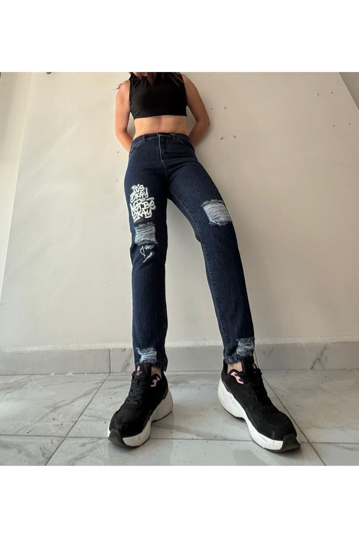 ELONİ BASKILI KOTDAR PAÇA JEANS PANTOLON