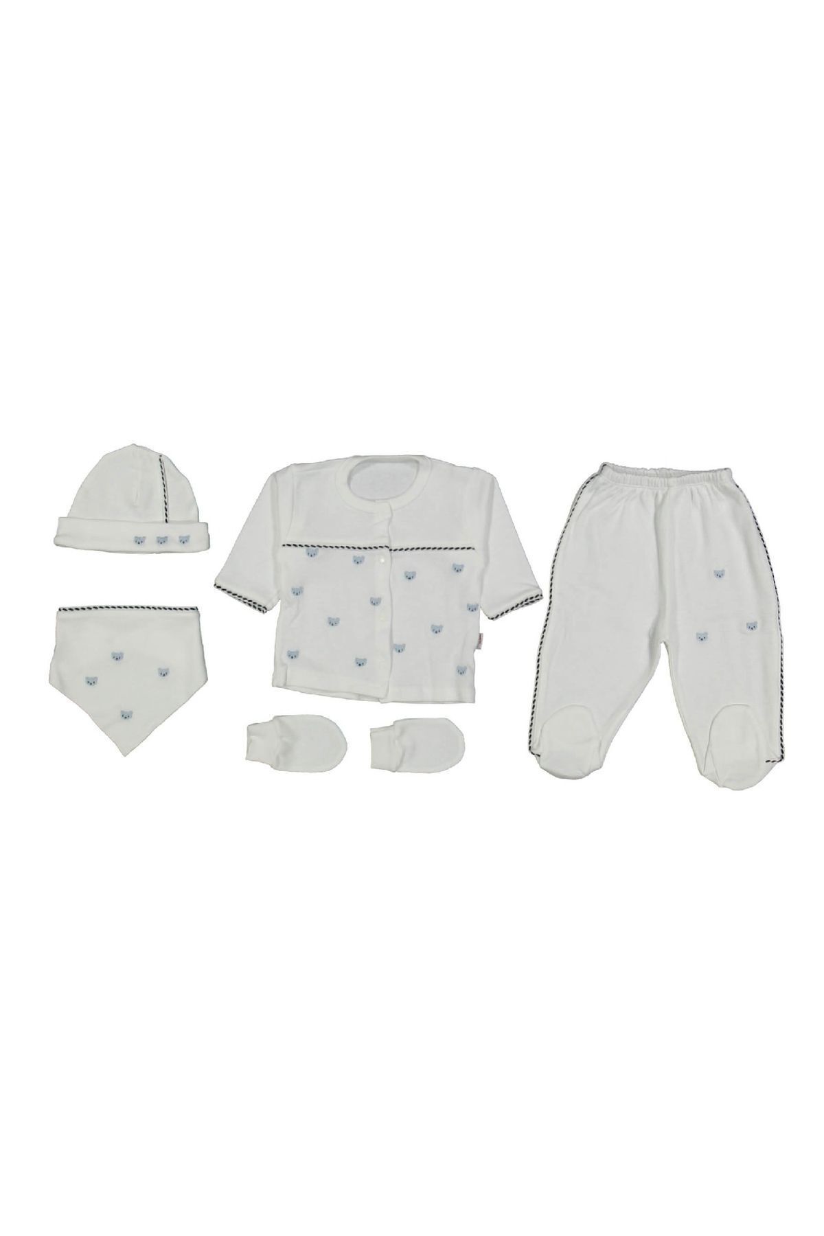 Cherub Baby Teddy Ayıcık Nakışlı Yenidoğan Erkek Bebek 5 Parça Hastane Çıkışı Zıbın Seti fotoğrafı 3 (önizleme)