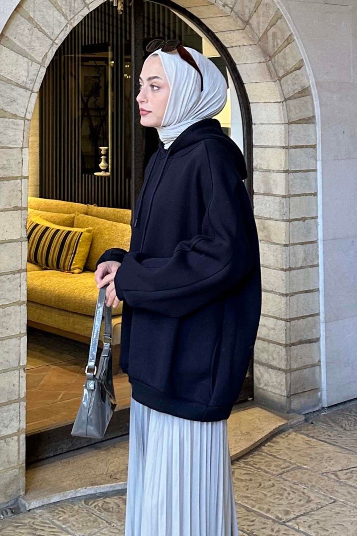 سویشرت پوشیده آبی زنانه کت و شلوار بیش از حد سوخت با جیب های جانبی lamelif