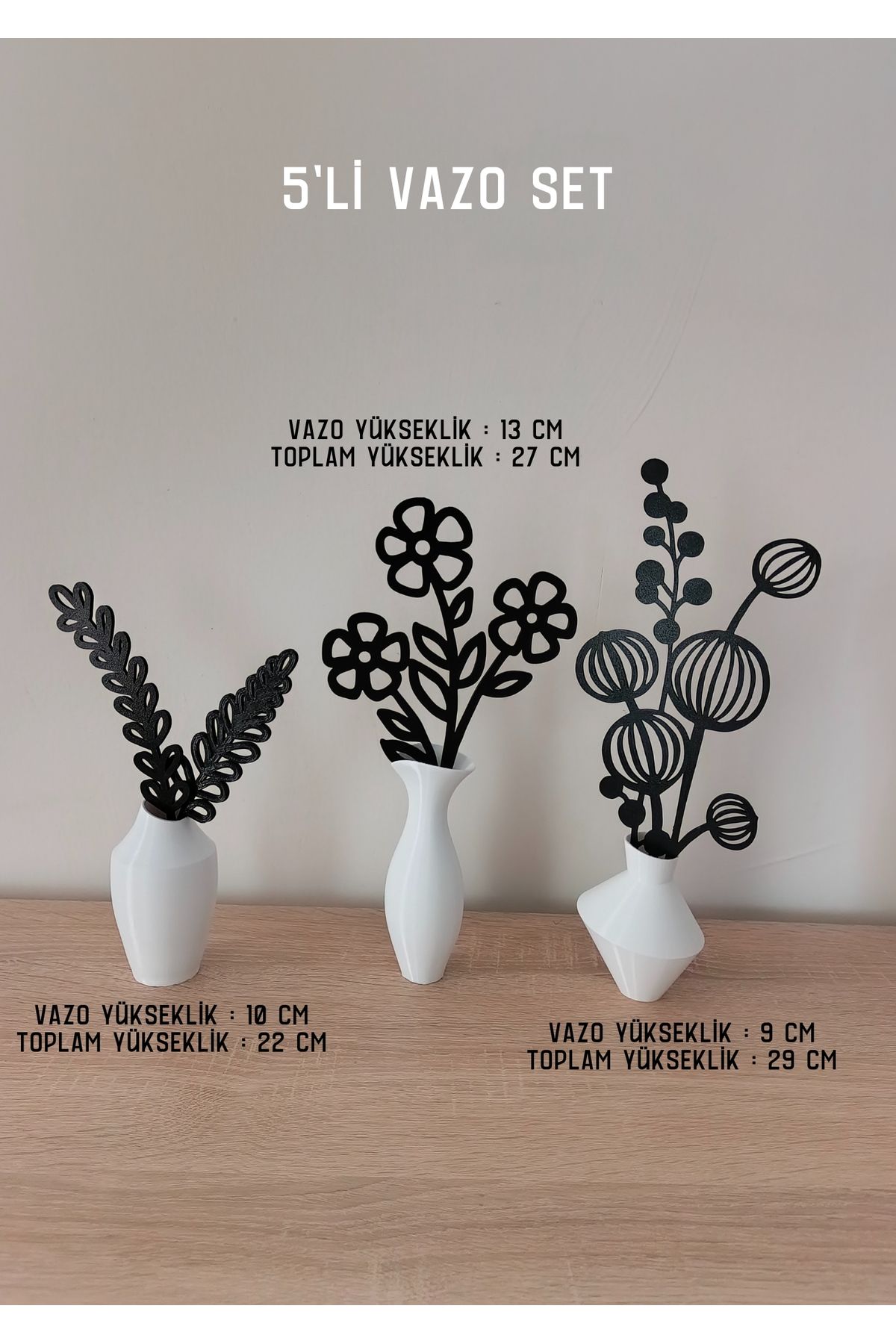 Bayan Rottenmeier Vazolu Çiçekler Dekoratif Vazo Dekoratif Obje (5li set toplamda 13 parça)