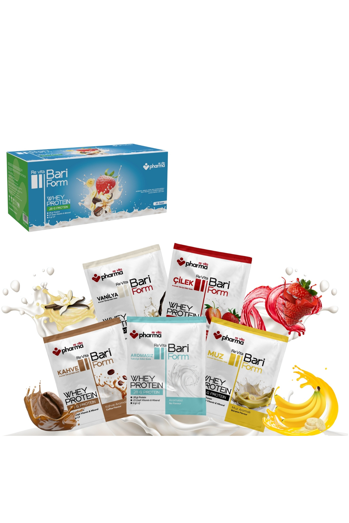 re vita Bari Form Whey Protein, Lif, Vitamin ve Mineral İçeren Mix Takviye Edici Gıda 10'lu kutu
