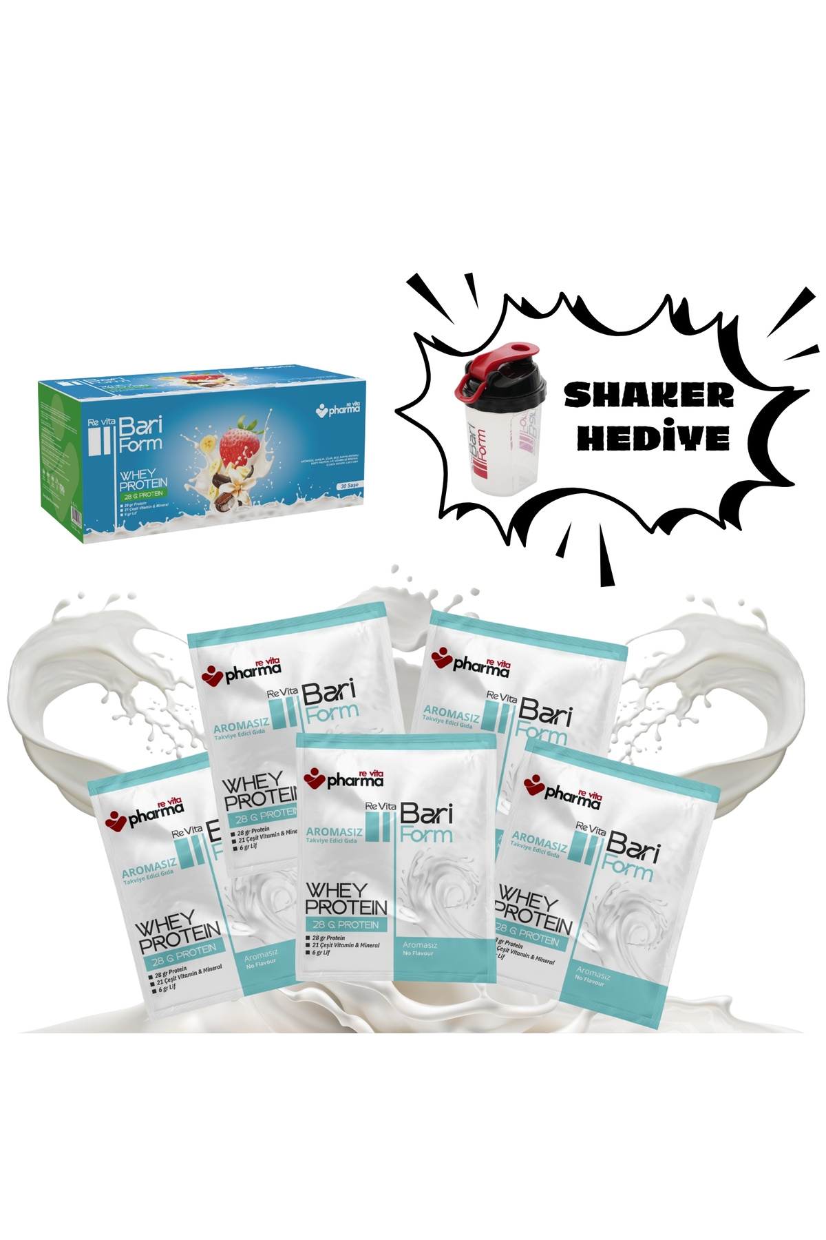 re vita Bari Form Whey Protein, Lif, Vitamin ve Mineral İçeren Aromasız Takviye Edici Gıda