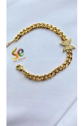 Butik Altın Kaplama Taşlı Kelebekli Çelik Bileklik