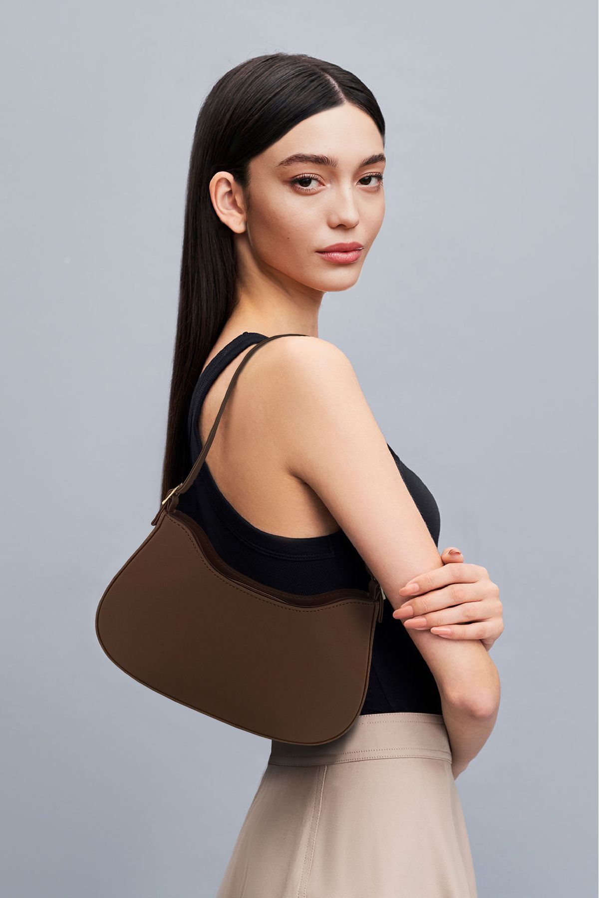 BRAGİ Kahverengi Oval Baget Omuz Çantası