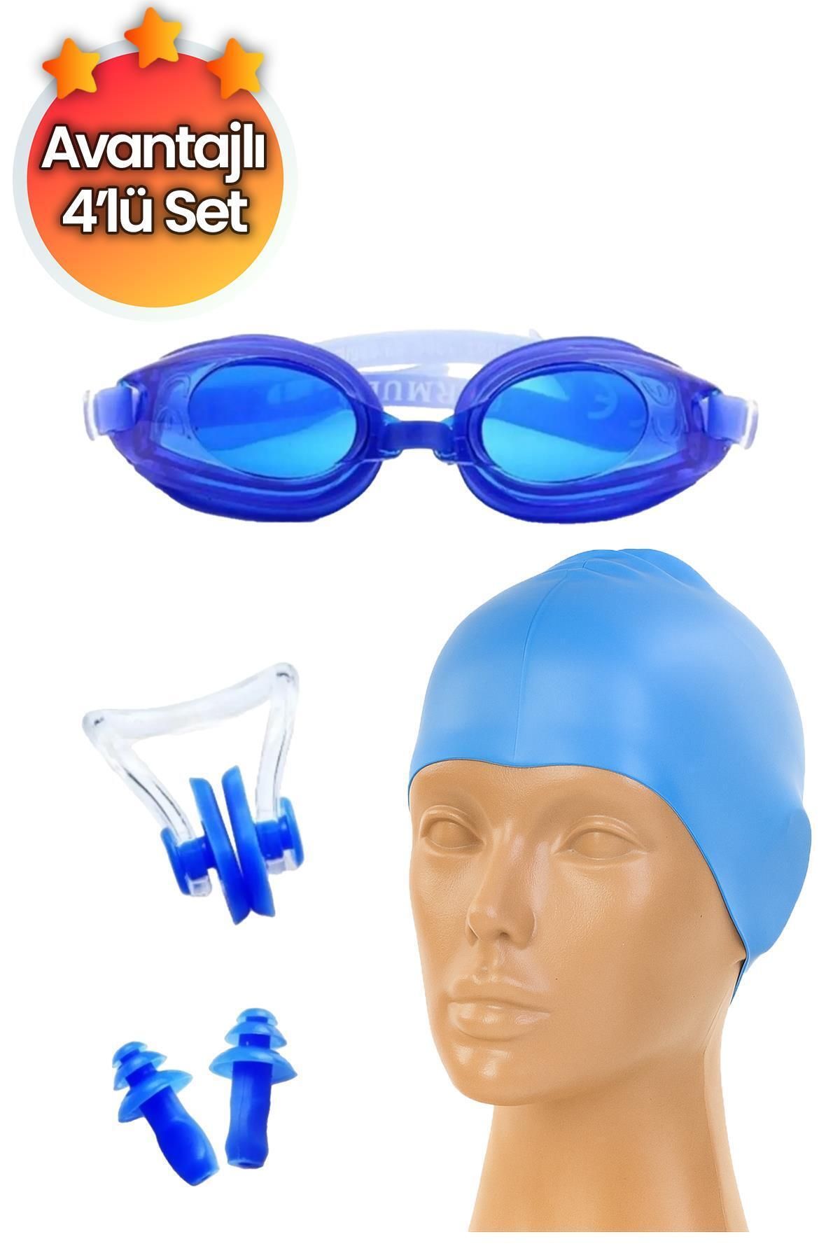 jetlegelsin 4lü Set Yüzücü Gözlüğü Kulak Burun Tıkaçlı Silikon Bone Set Yüzme Havuz Deniz Gözlüğü