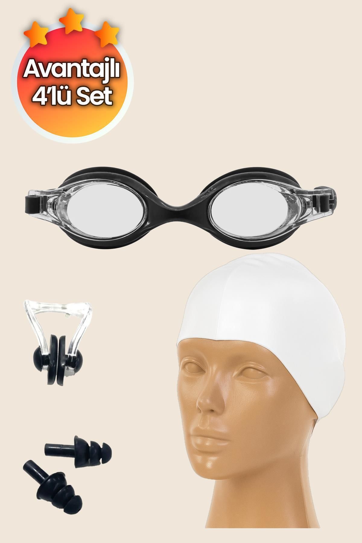 jetlegelsin 4lü Set Yüzücü Gözlüğü Kulak Burun Tıkaçlı Silikon Bone Set Yüzme Havuz Deniz Gözlüğü