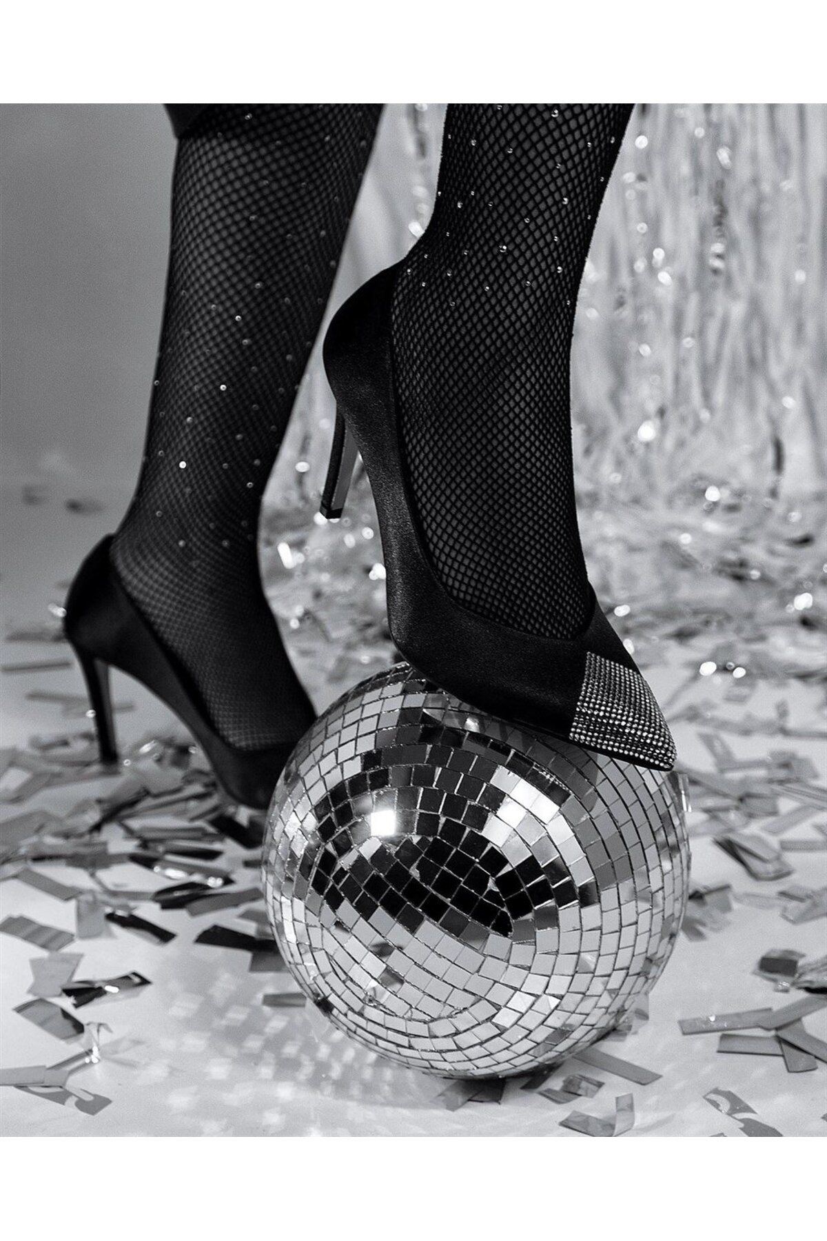 Special Series Stone Detailed Stiletto Black Satin