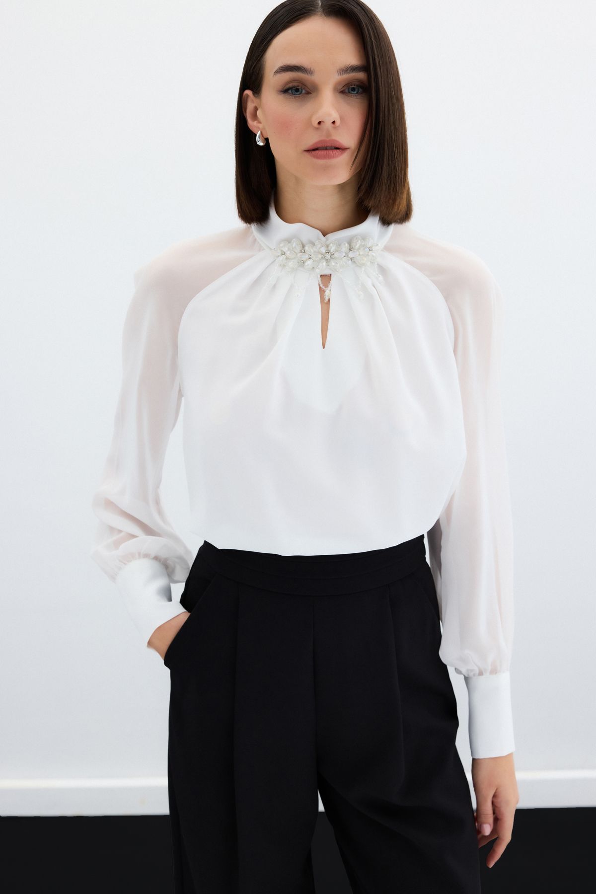 Sateen-Halenka s límečkem - Ecru 4