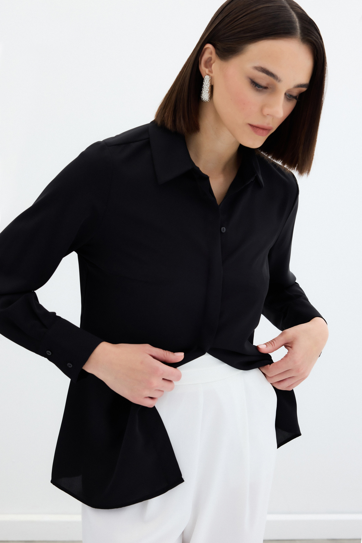 Sateen-Cămașă clasică simplă - neagră 3