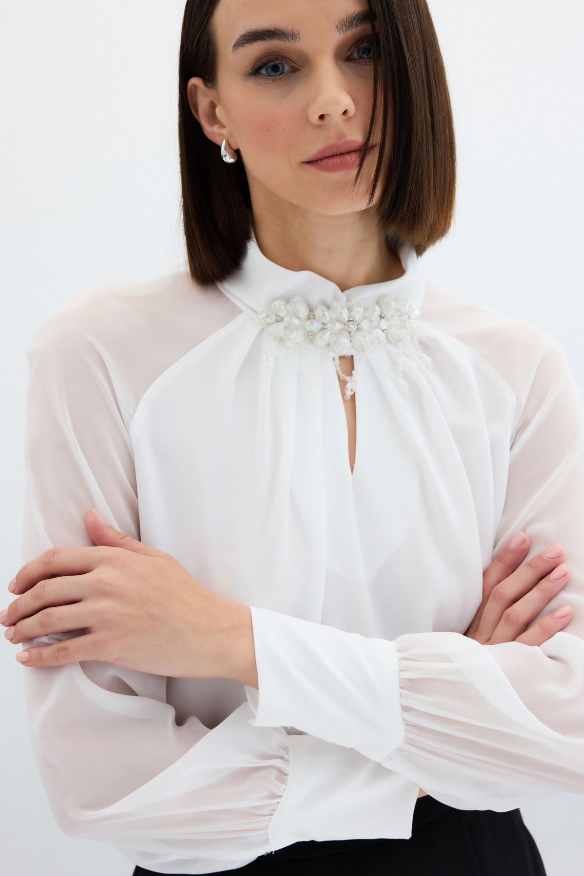 Sateen-Halenka s límečkem - Ecru 6