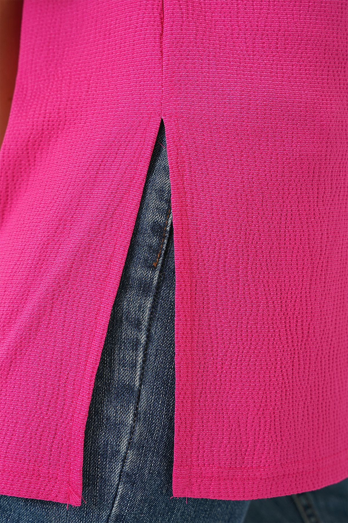 Bigdart-4332 Knitted T-Shirt with Side Slits - Fuchsia 5