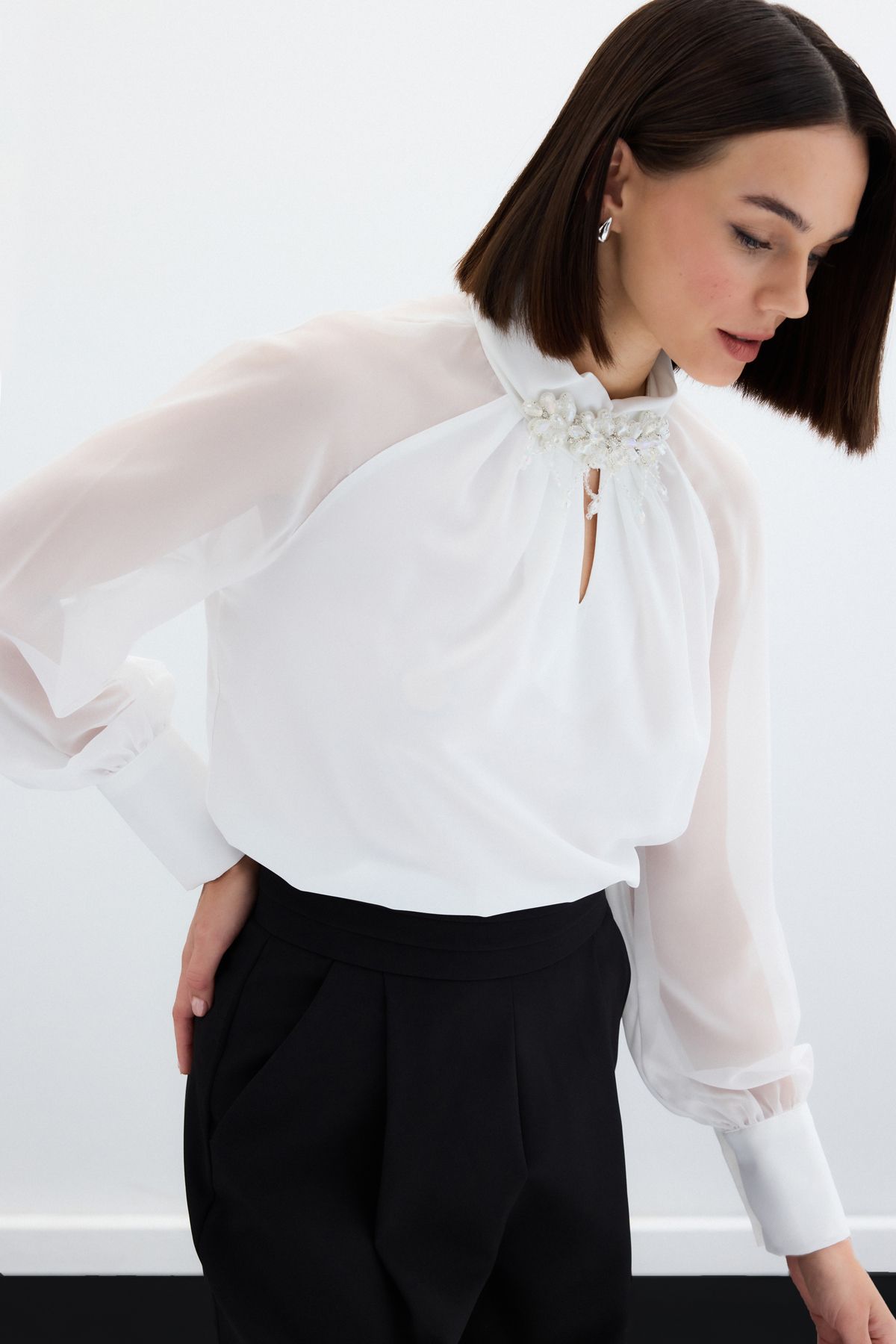 Sateen-Halenka s límečkem - Ecru 5