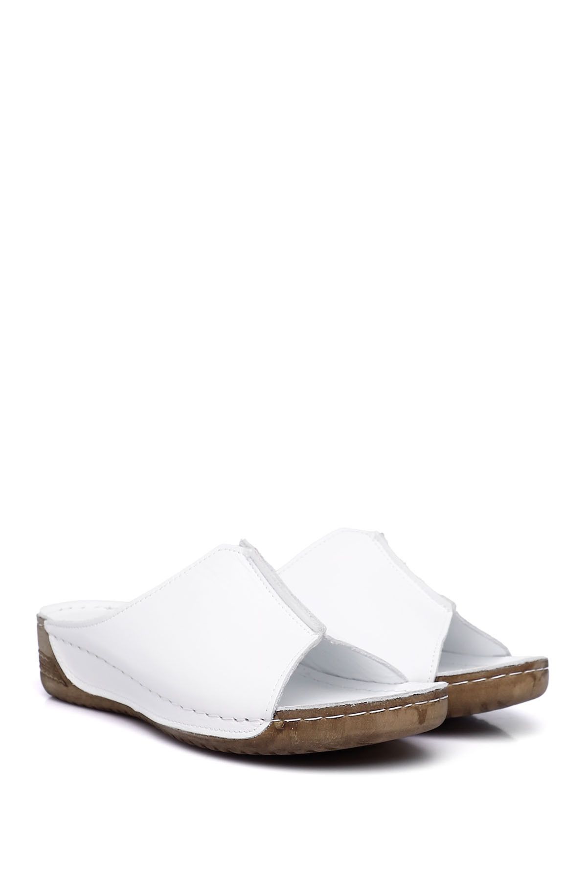 GÖNDERİ(R)-Women/Girls White Genuine Leather Slippers 2
