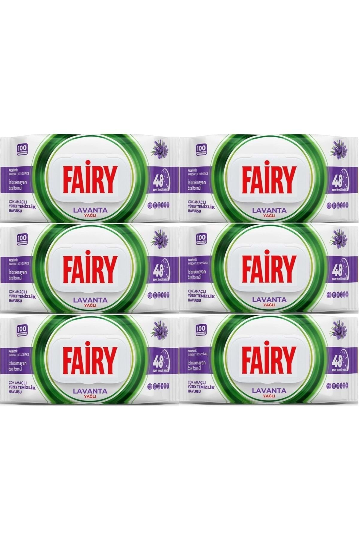 Fairy Yüzey Temizlik Havlusu 100 Yaprak Lavanta Yağlı - Beyaz Sirke - Karbonat (6 LI SET) 600 Yaprak