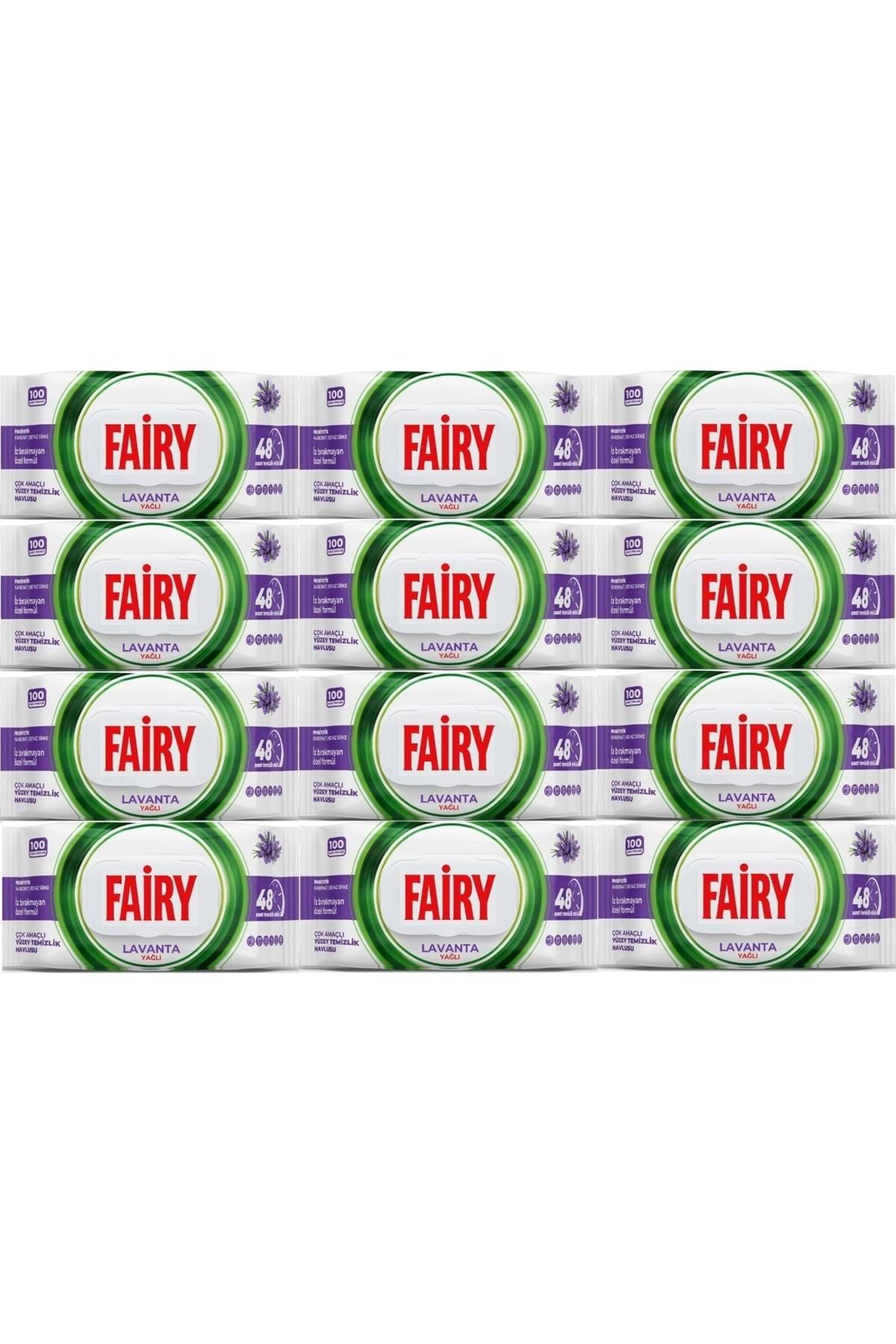 Fairy Yüzey Temizlik Havlusu 100 Yaprak Lavanta Yağlı - Beyaz Sirke -karbonat (12Lİ SET) 1200 Yaprak