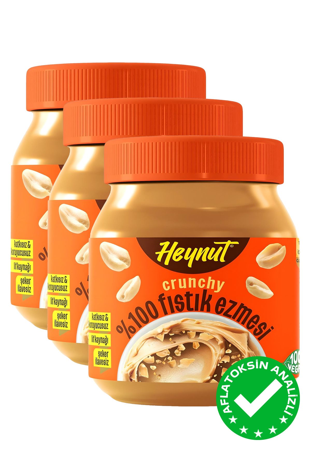 HEYNUT Şeker Ilavesiz %100 Fıstık Ezmesi Crunchy 350g X 3 Adet