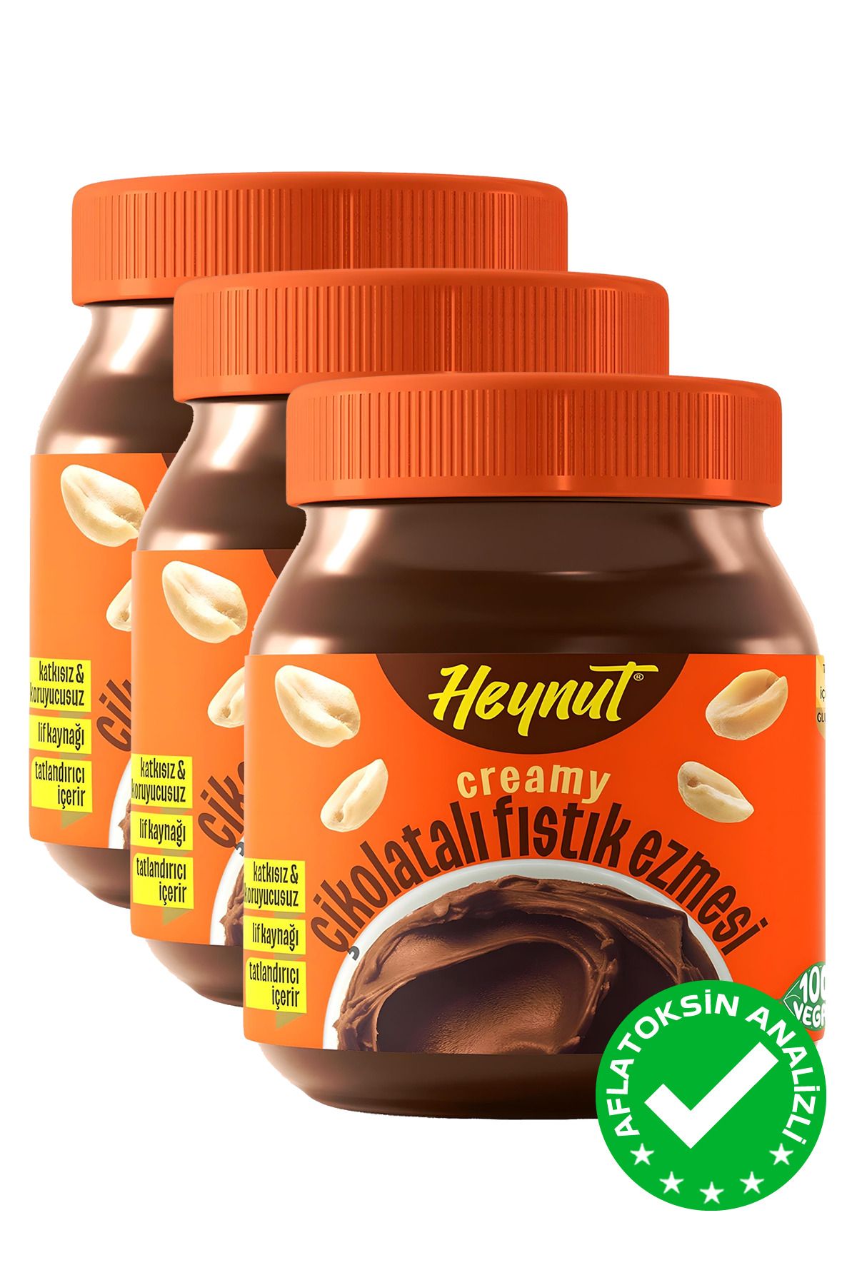 HEYNUT Şeker Ilavesiz Çikolatalı Fıstık Ezmesi 350g X 3 Adet