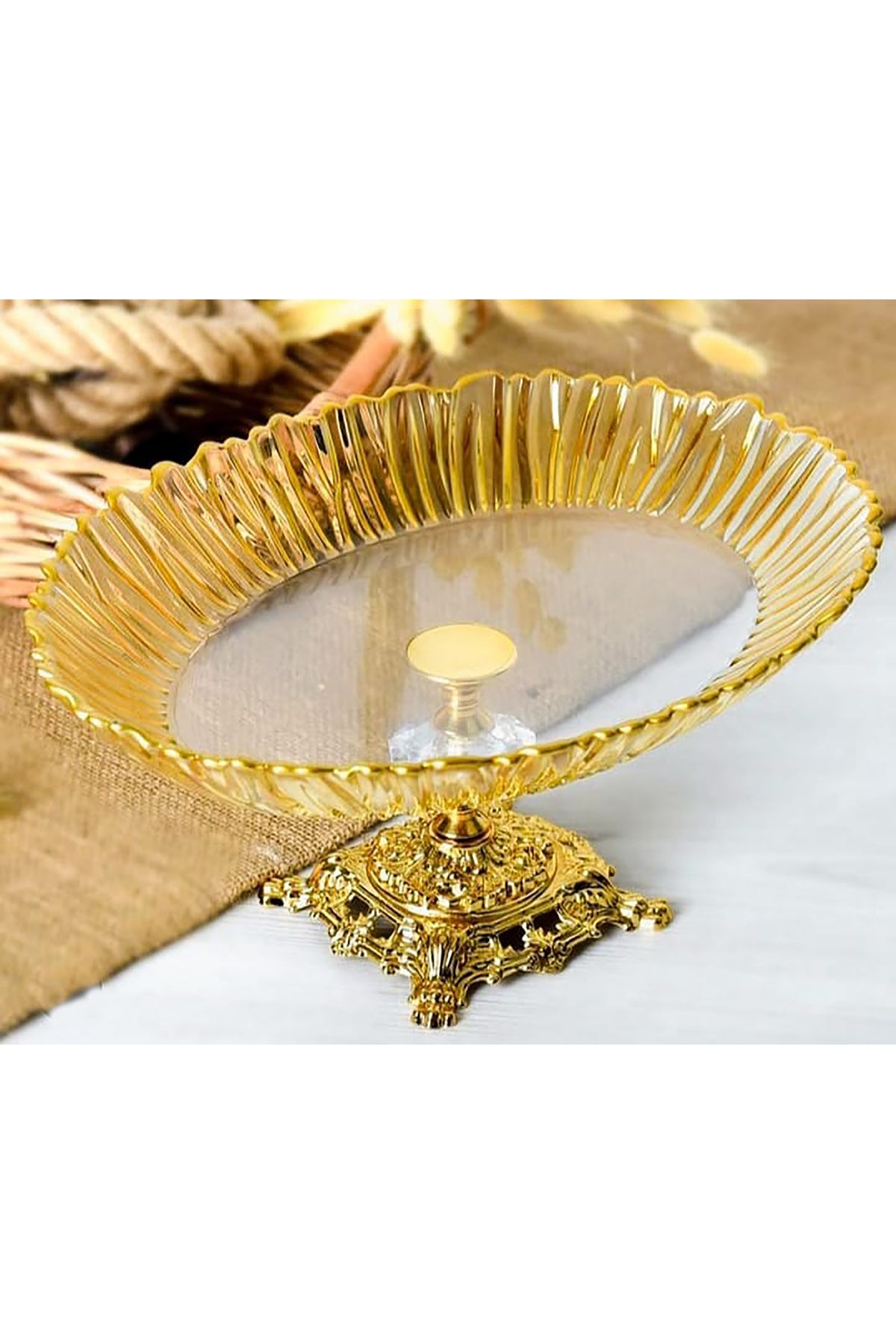 Elta Collection Aurora Oval Gold Ayaklı Servis Tabağı Sunumluk