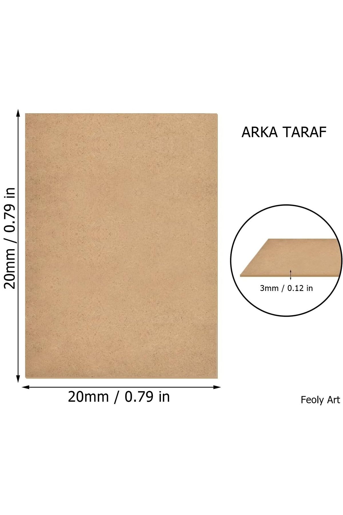 Feoly Art 3 mm 20x20 MDF Plaka (15 ADET) - Hobi, Maket, Ahşap El Sanatları İçin Uygun (15`li Paket)