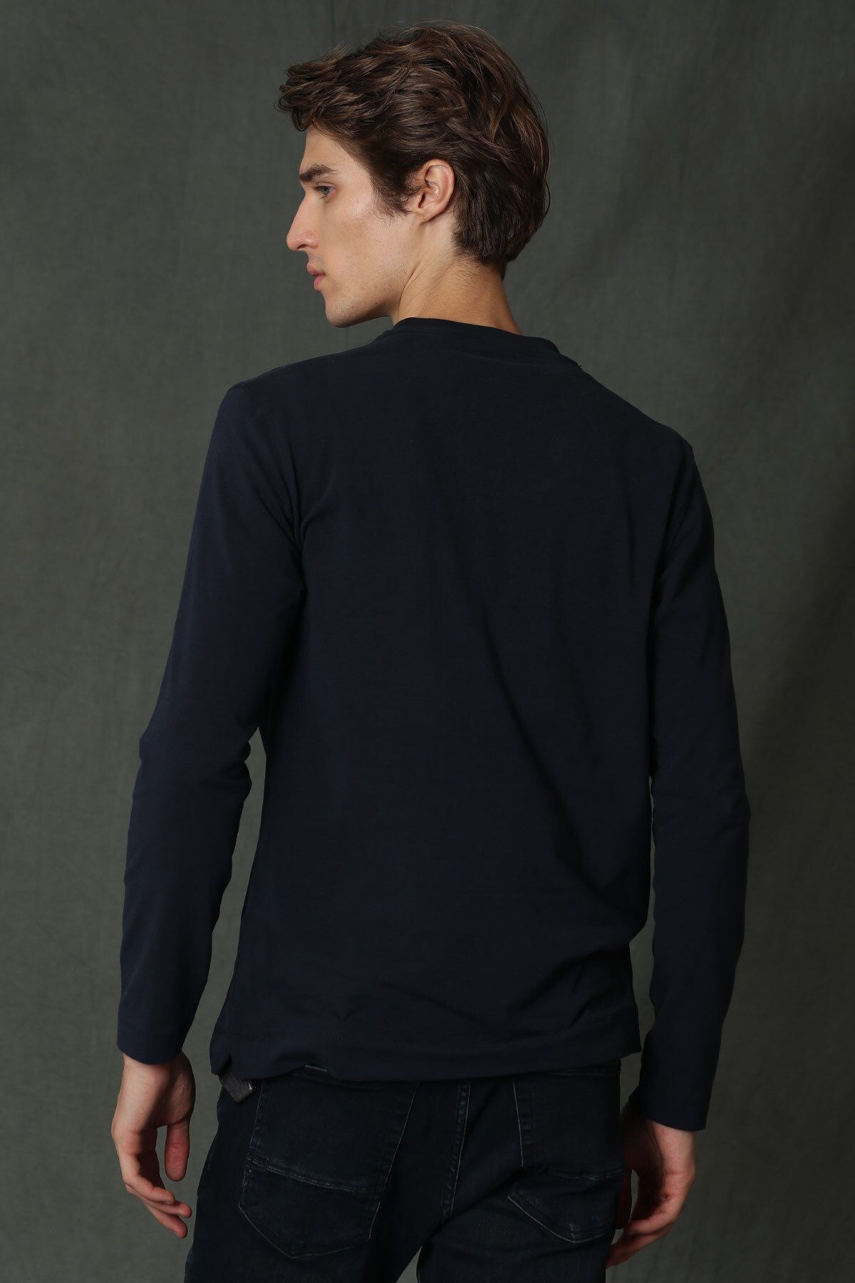 تی شرت آبی مردانه آستین بلند Dominic T shirt Navy Blue Lufian