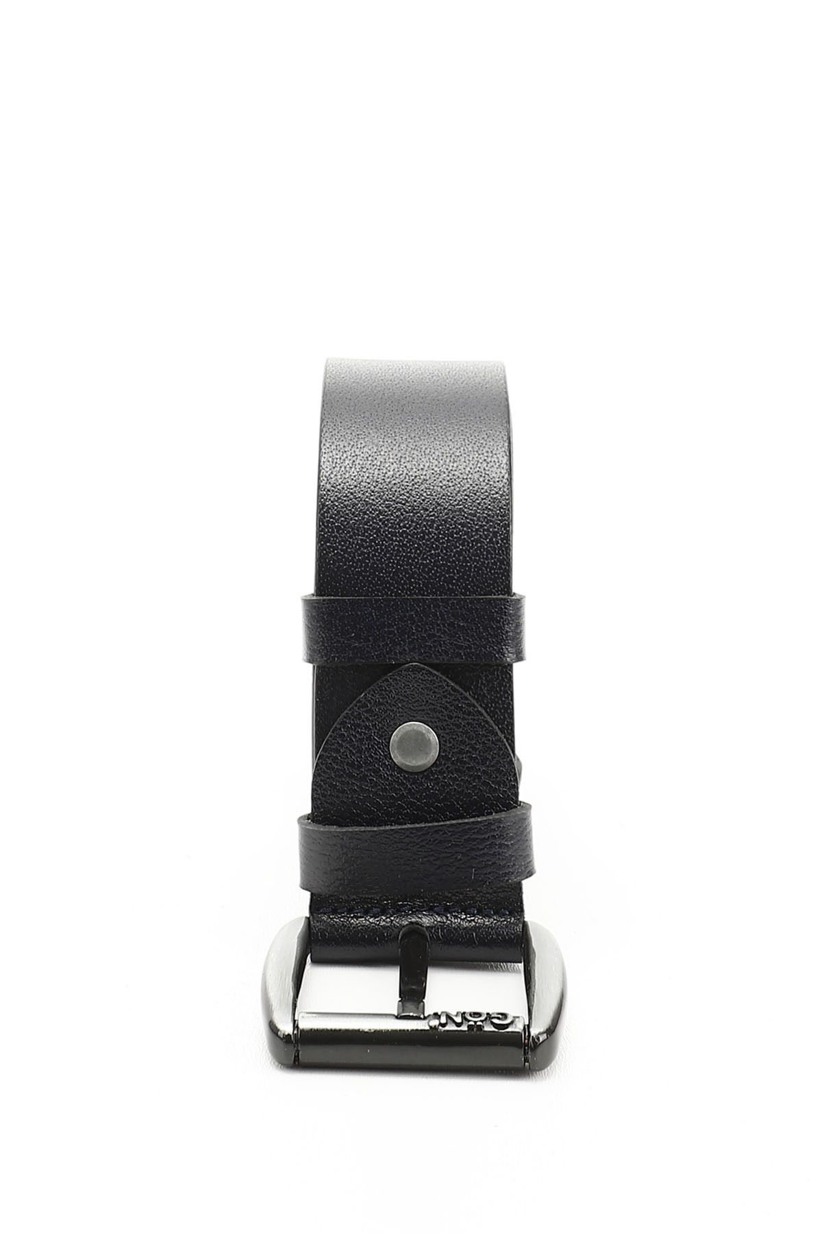 GÖNDERİ(R)-Men's Navy Blue Antique Genuine Leather 4.5 cm Jeans Belt 3