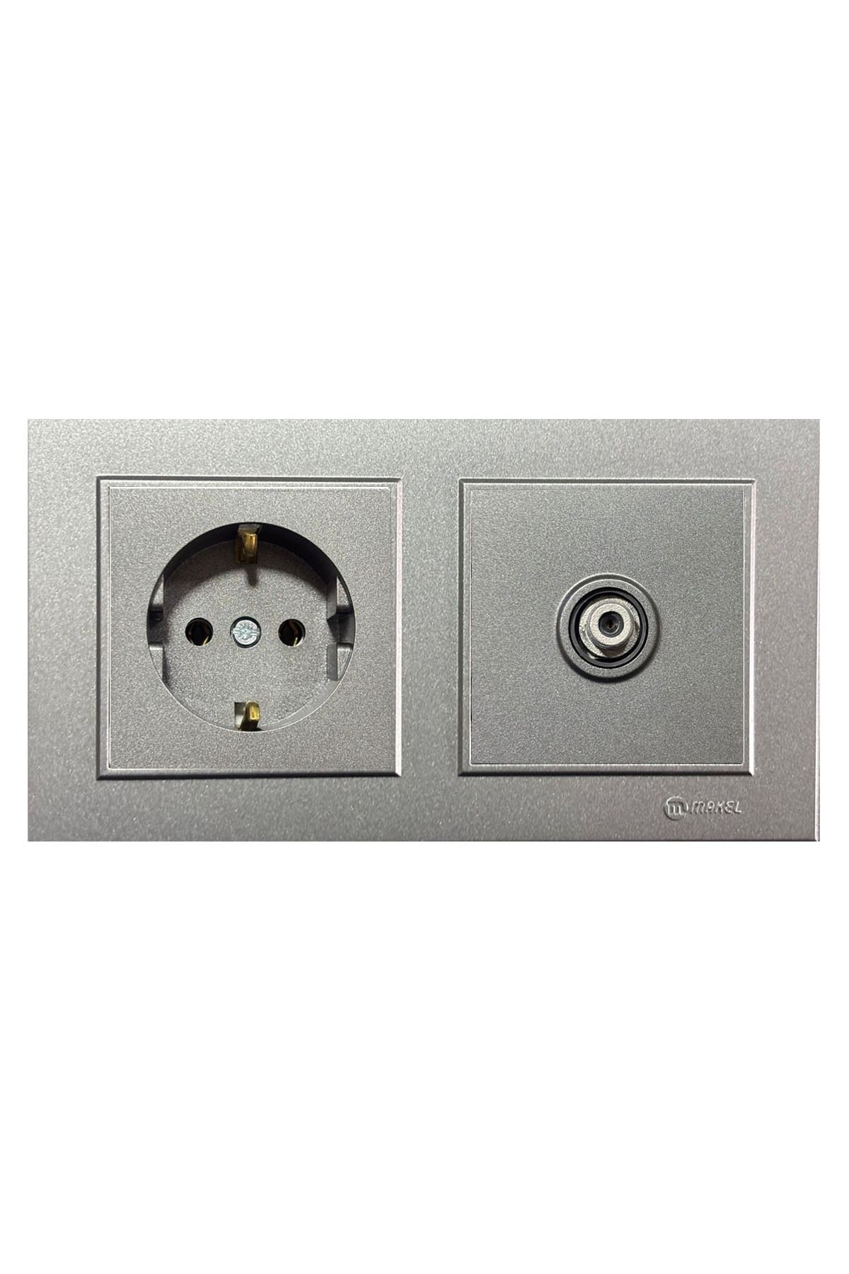 MAKEL-Karea Smoked Set of 2 Grounded Socket + Satellite (Television) Socket with F Connector 1