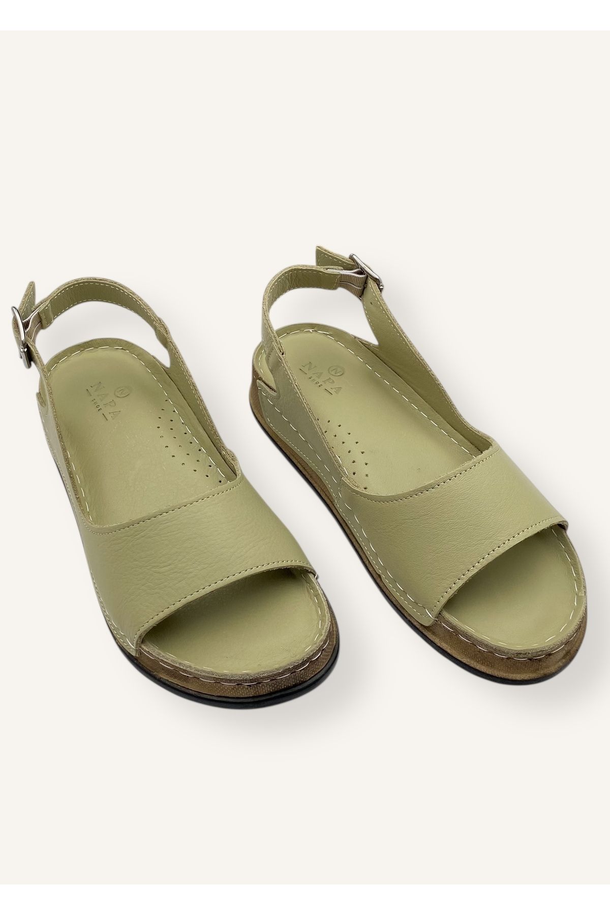 N Napa Shoe Yeşil Renk Ortopedik Taban Hakiki Deri Kadın Sandalet