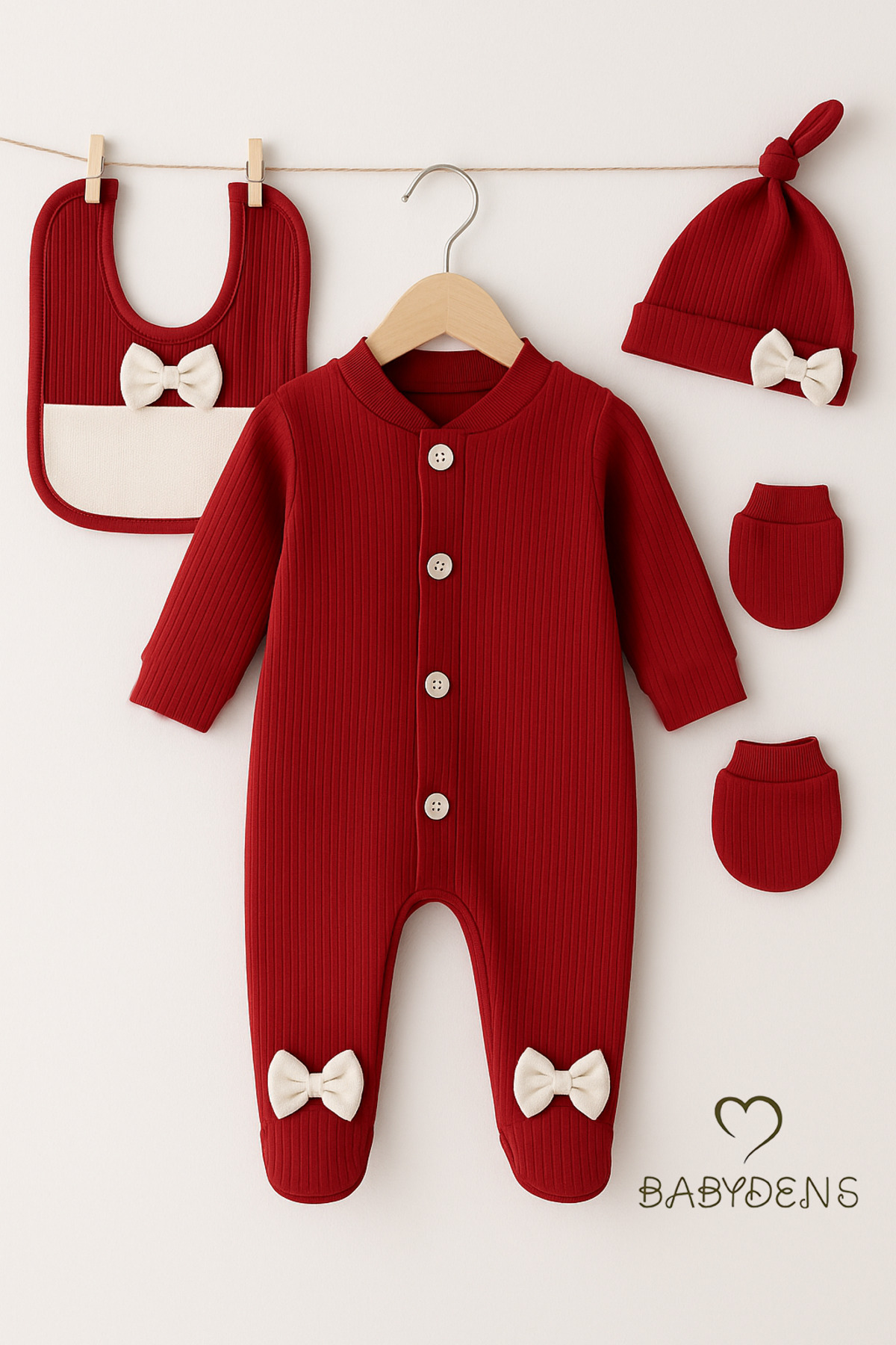 BABYDEN'S 4 'lü Kız Bebek Fitilli Yenidoğan Bebek Tulum Seti %100 Pamuklu Hastane Çıkışı fotoğrafı 4 (önizleme)