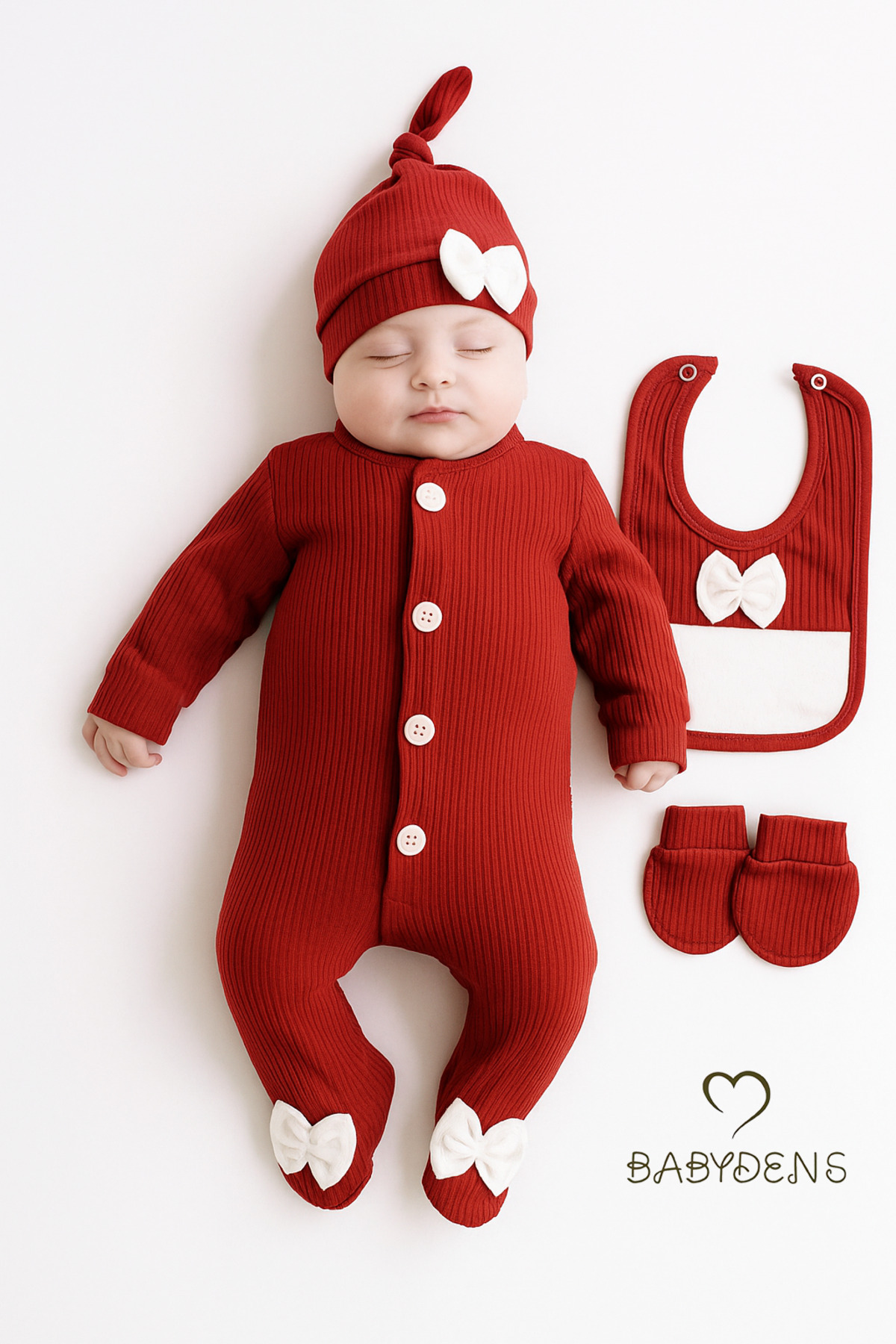 BABYDEN'S 4 'lü Kız Bebek Fitilli Yenidoğan Bebek Tulum Seti %100 Pamuklu Hastane Çıkışı fotoğrafı 2 (önizleme)