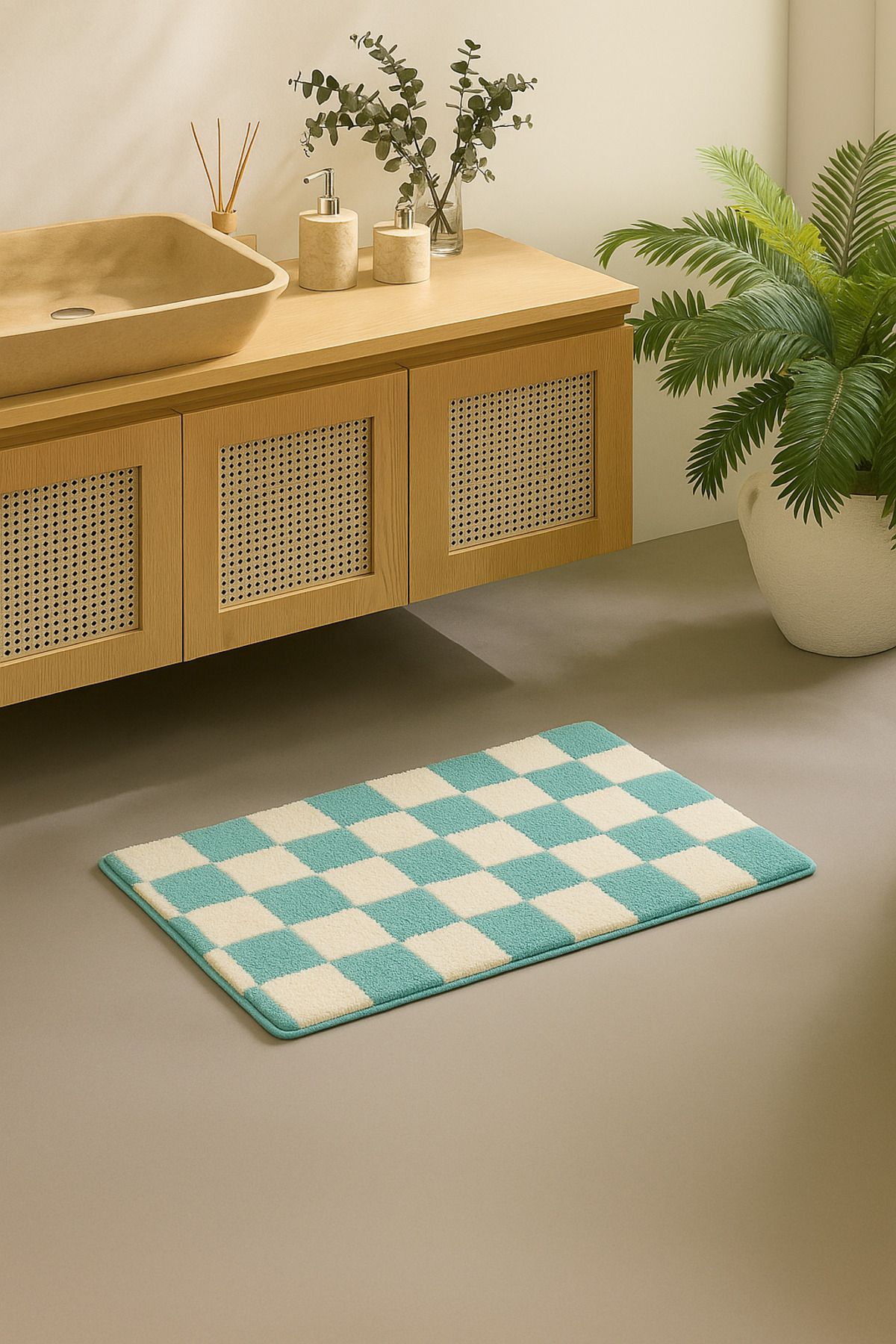 EUROBANO Chess Tekli Banyo Paspası Kaymaz Taban Yıkanabilir 60x100 cm