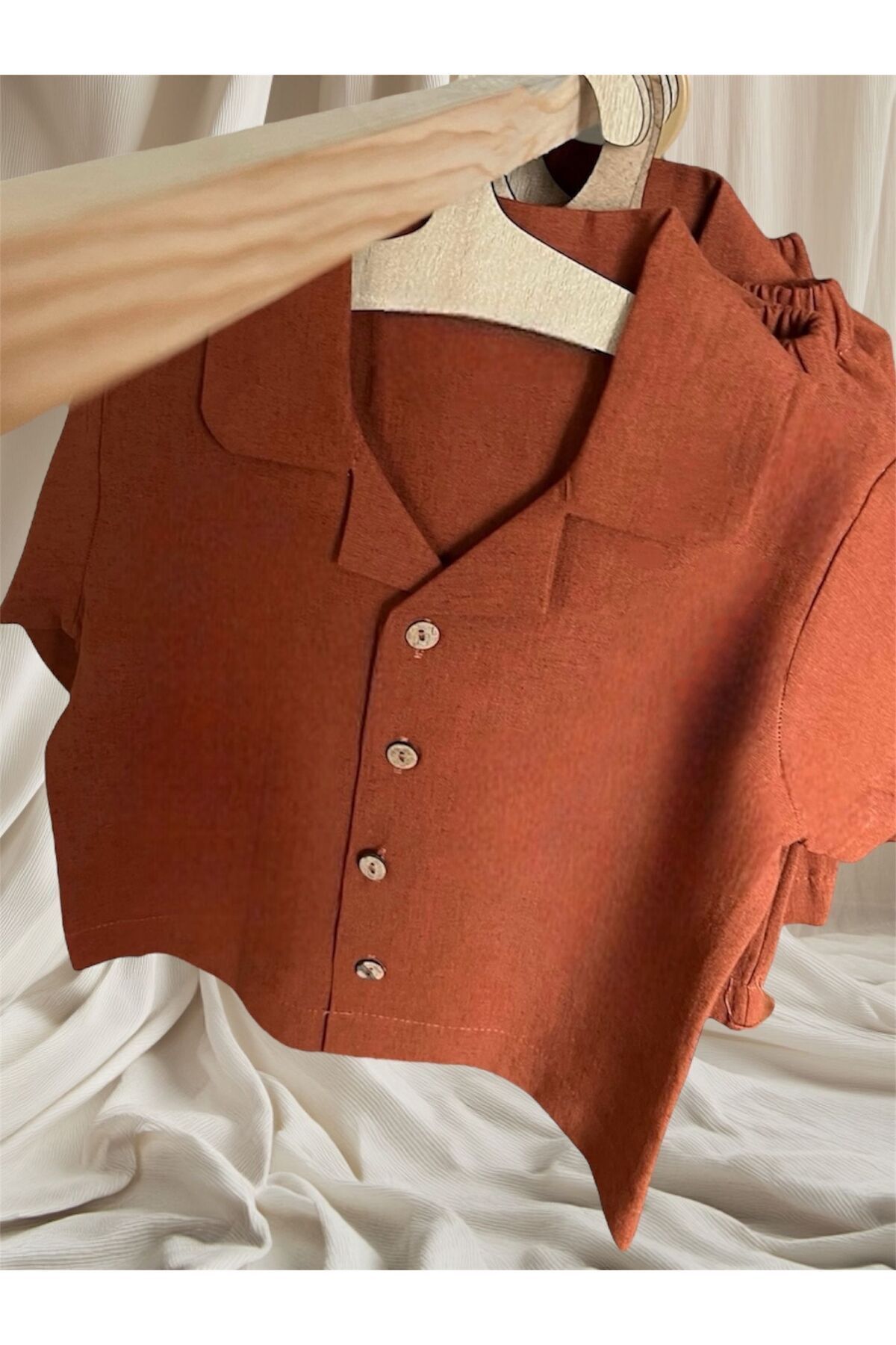 Elias Baby Erkek&kız Çocuk Unisex Yazlık-sonbahar Keten Gömlek Şort Takım Kahverengi Takım 1-5 Yaş Aralığı fotoğrafı 3 (önizleme)