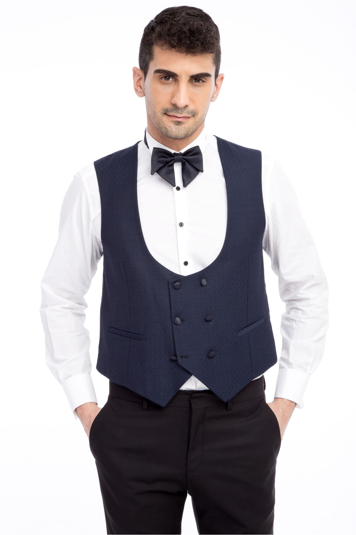 Kiğılı-Slim Fit Slim Fit Mono Collar Patterned Tuxedo with Vest / Groom Suit 4