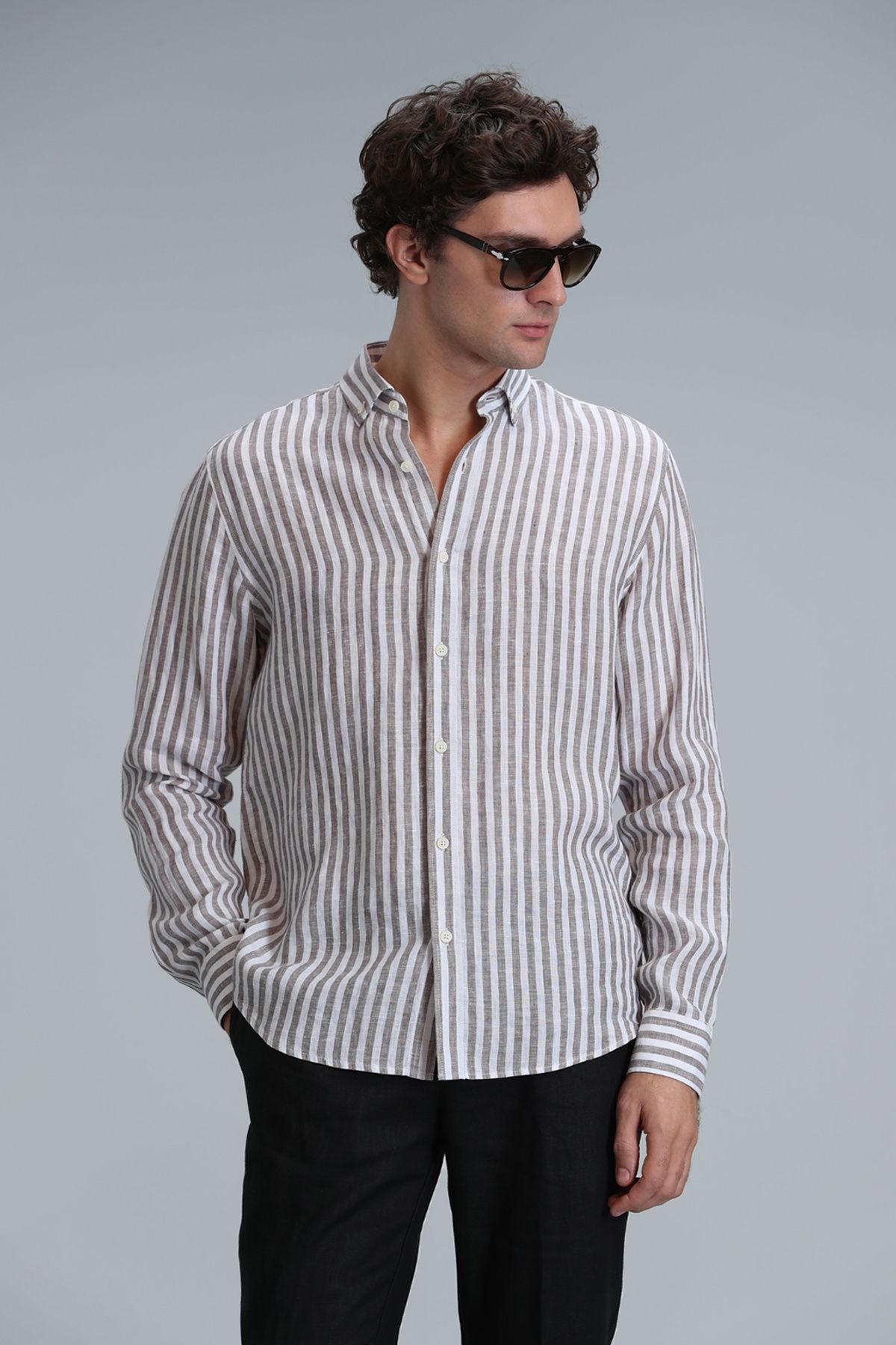 Lufian-Ανδρικό πουκάμισο Basic Regular Fit καφέ - Νέο 5