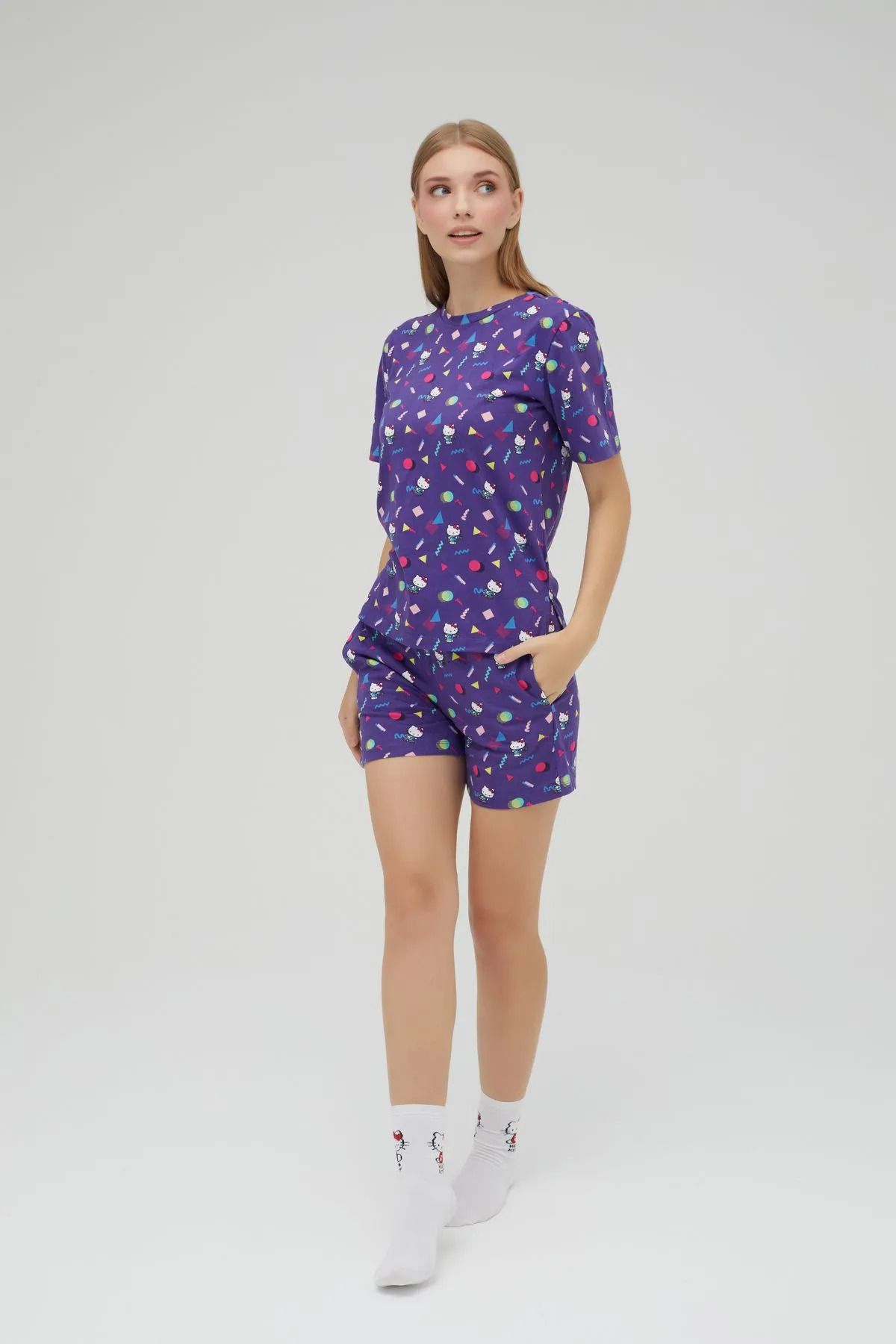 Hello Kitty-Licensed Short Sleeve Cotton Pajama Set with Shorts 4