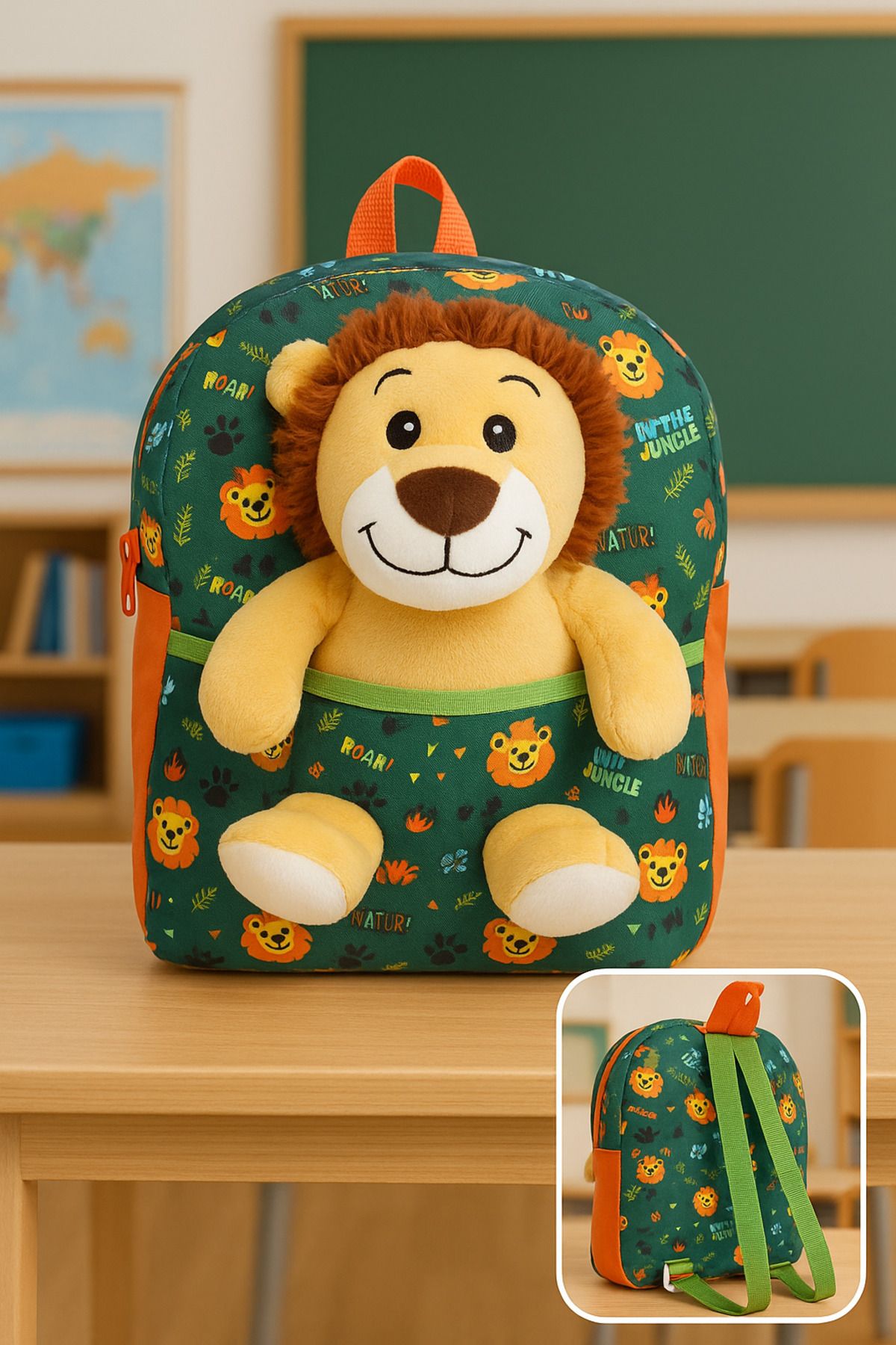 SZK STORE Aslanlı Okul Sırt Çantası - Okula Kral Gibi Git: Aslan Oyuncaklı Sırt Çantasıyla!