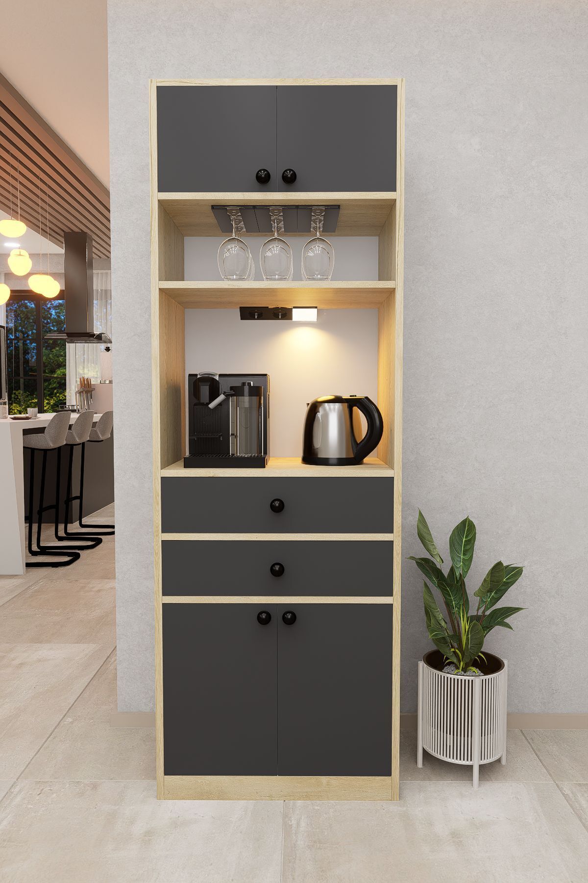 DEMİRBAL MOBİLYA MDF KAHVE KÖŞESİ DOLABI KADEHLİK