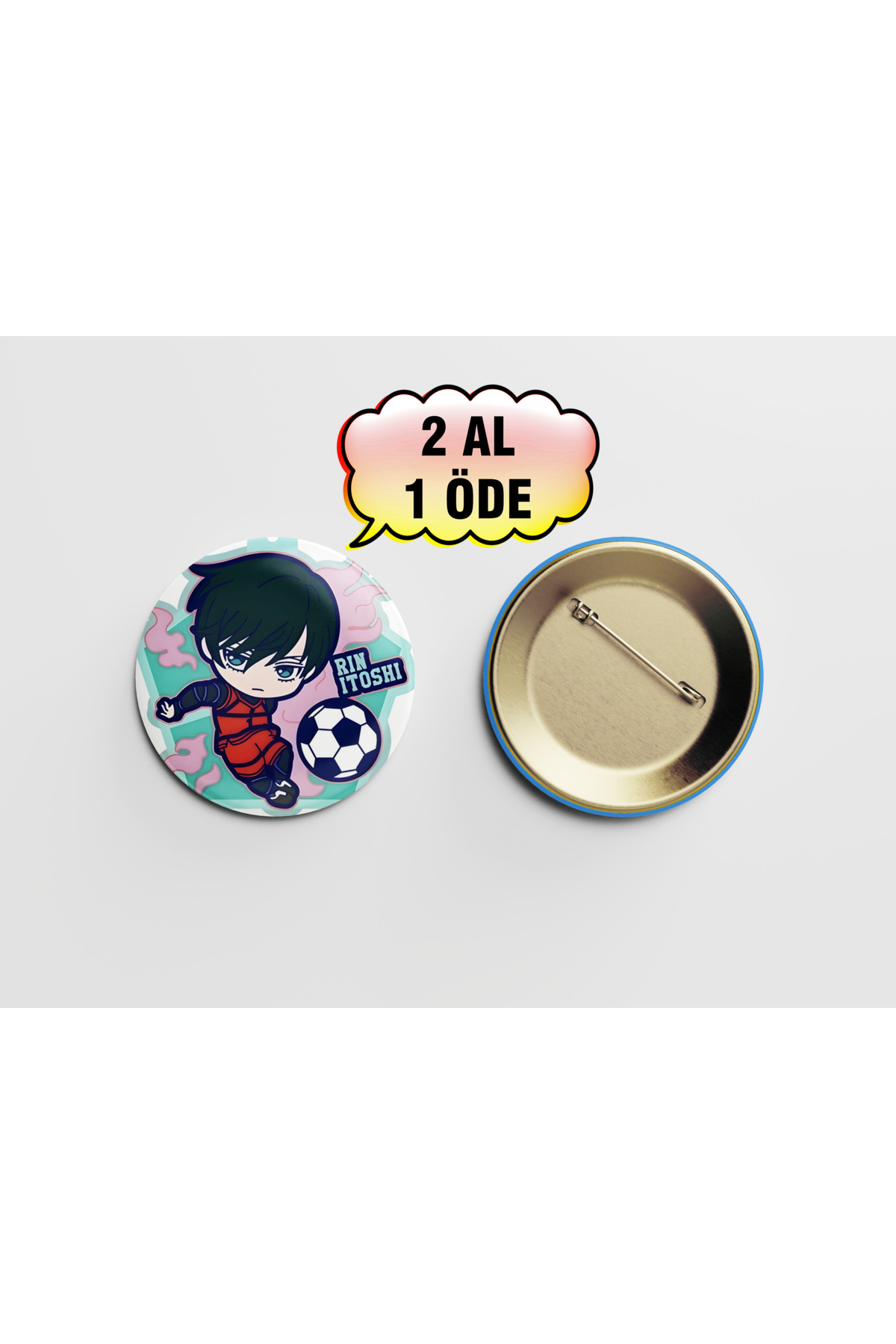 Akumastik Blue Lock Rin Itoshi 44mm İğneli Buton Rozet- Anime