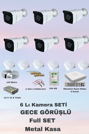 Fabius Metal Kasa Gece Renkli Görüşlü 6 Lı Güvenlik Kamera Seti Kayıt Cihazı ...