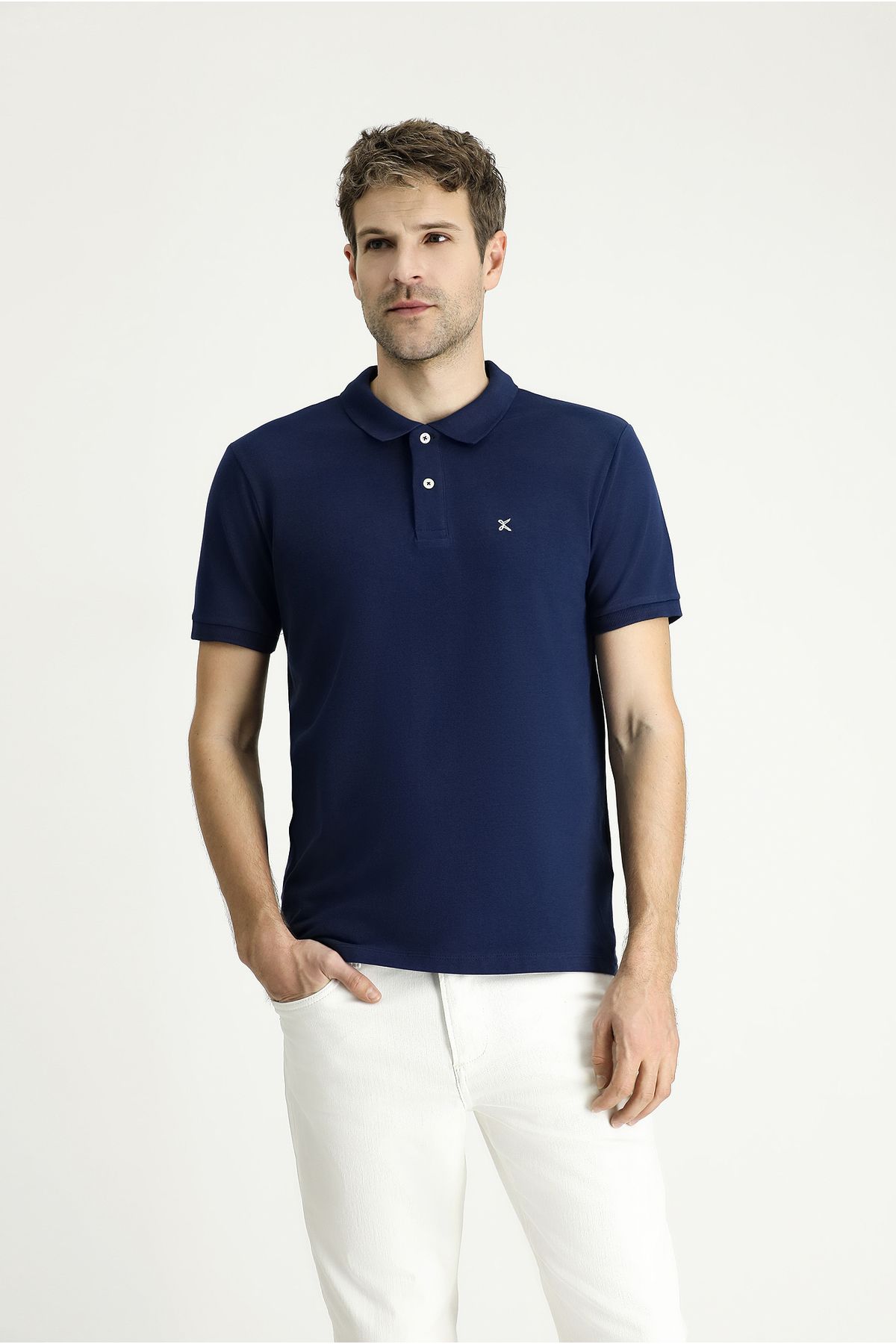 تی شرت یقه پولو آبی مردانه Polo Yaka Slim Fit Bark cut Cotton T shirt Kiğılı