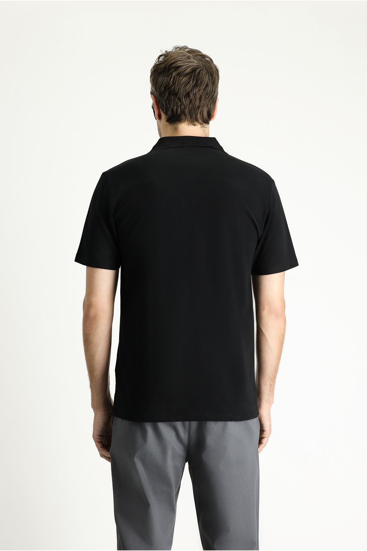 تی شرت یقه پولو مشکی مردانه سیاه Polo Yaka به طور منظم مناسب گلدوزی پنبه t shirt Kiğılı