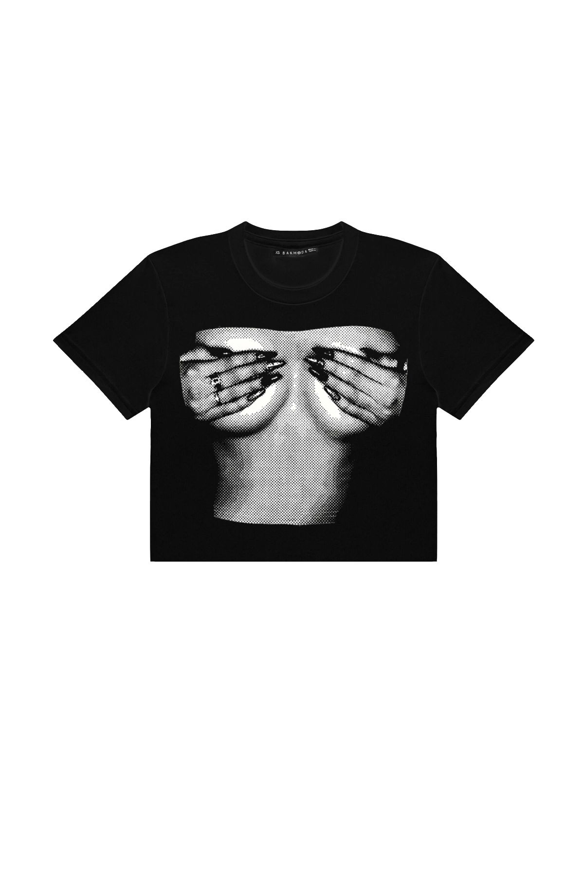 Sekizbiraltı Silhuete Boobs V2 Baskılı Siyah Crop Top