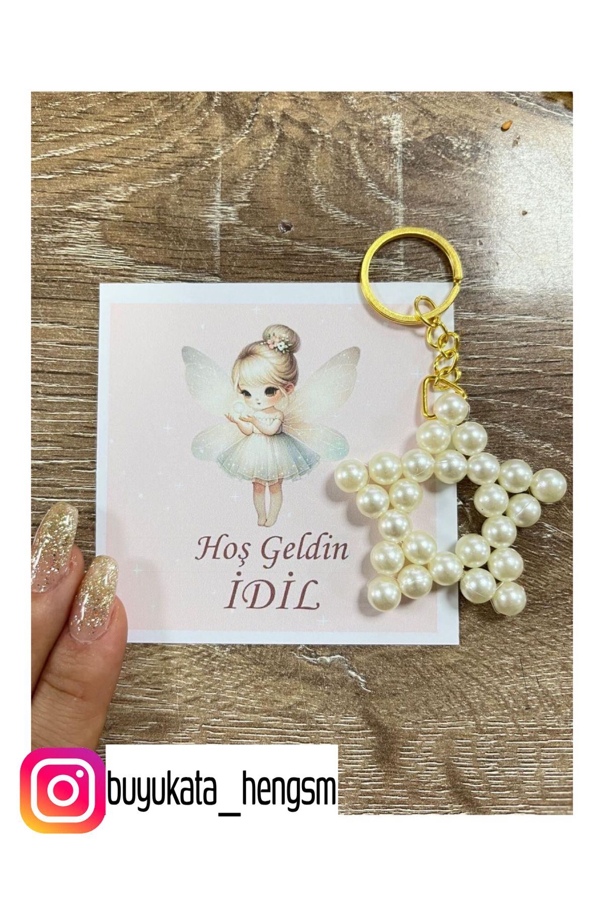 HEN GSM kisisellestirilebilir kart 15 adet inci yıldız anahtarlık nikah düğün kına nişan sünnet hafizlik