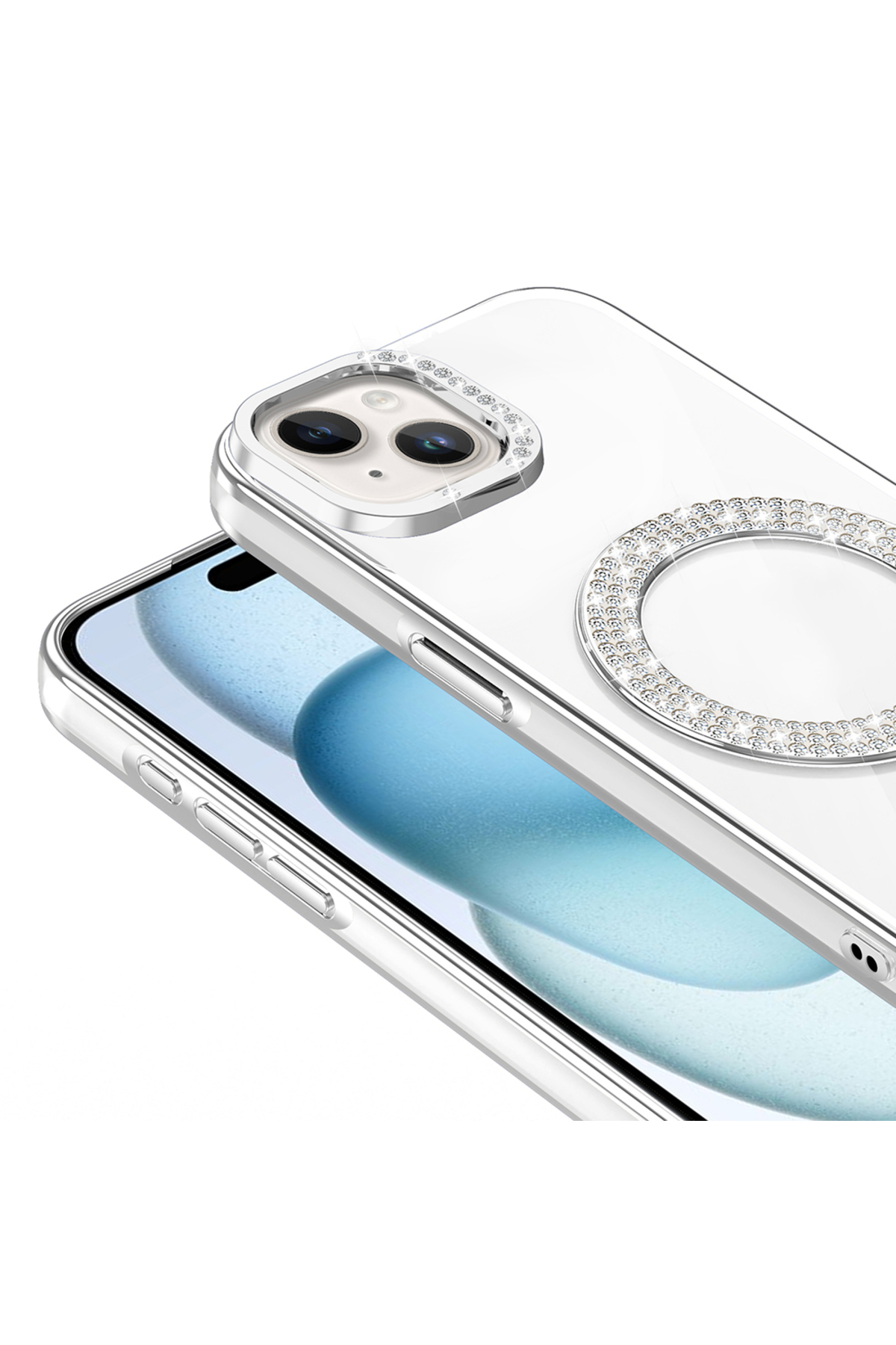 iPhone 15 Uyumlu Kılıf Simli Parlak Stand Olabilen Magsafe Şarj için Uygun Renkli Arka Kapak