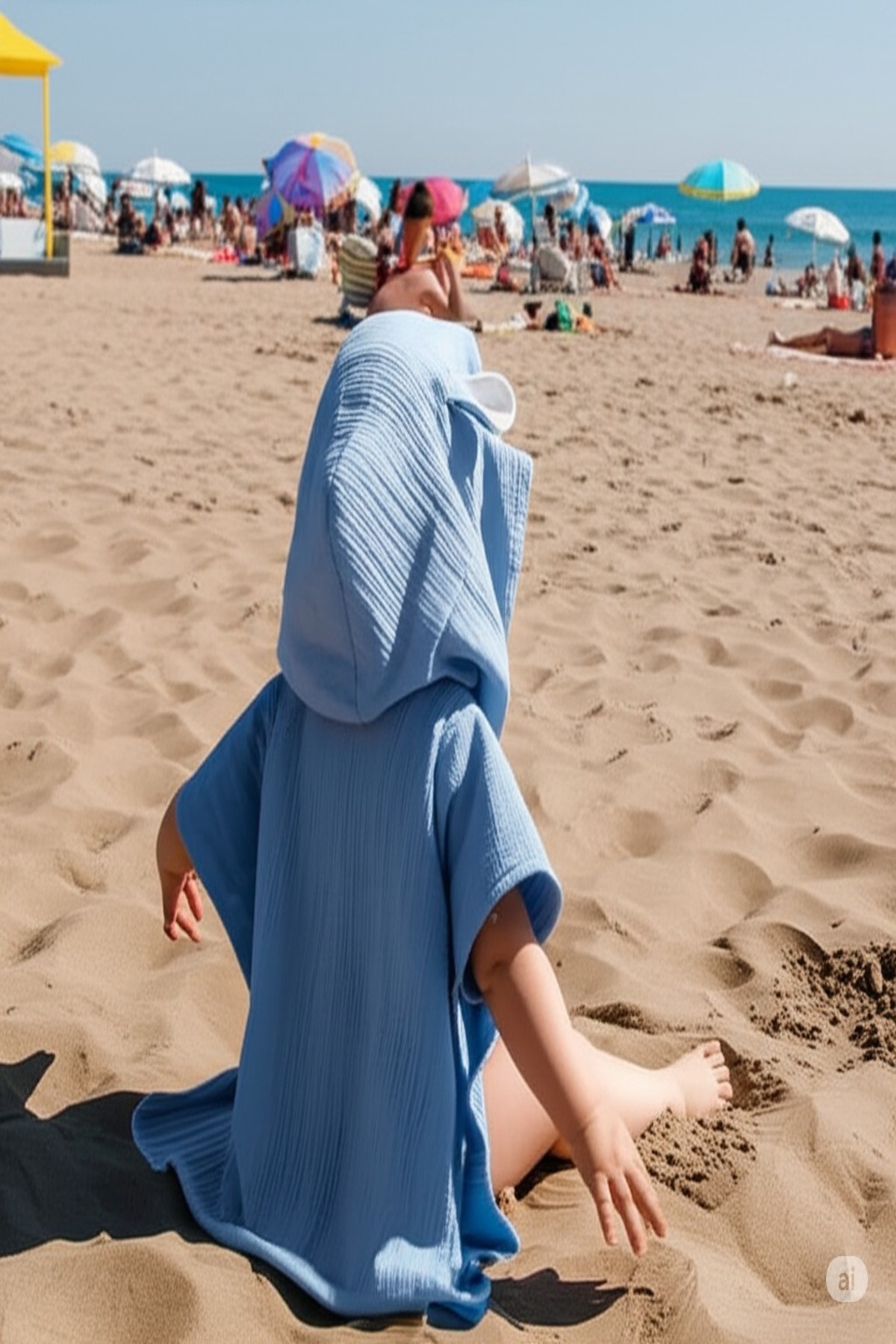 TEGA Bebek Panço 4 Katlı Müslin %100 Pamuk Kapşonlu Kulak Detaylı Plaj & Banyo Havlusu fotoğrafı 6 (önizleme)