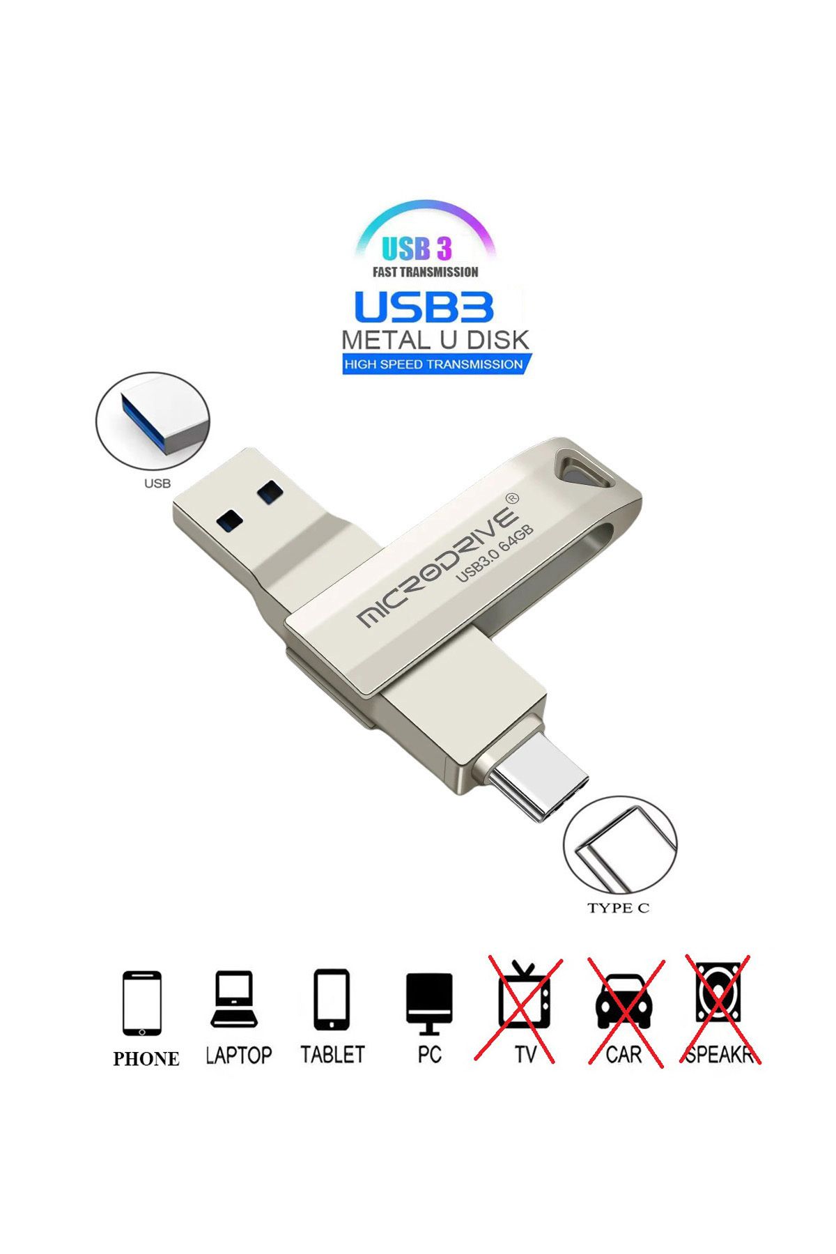 Laula-256 Gb Type C and USB Flash Memory Otg Dual Input 3.0 2in1 (Microdrive) 1
