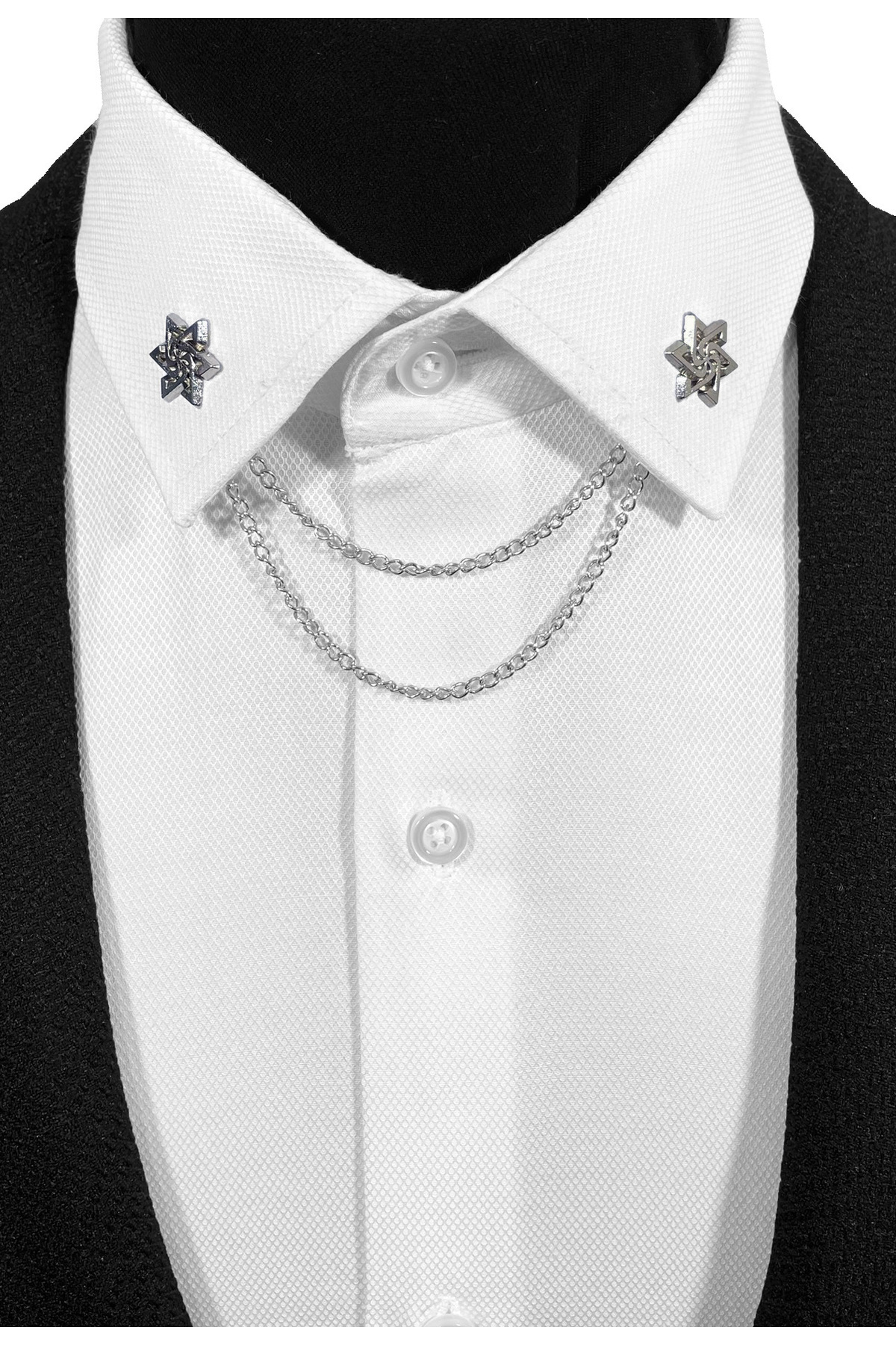  سنجاق یقه/زنجیر یقه پیراهن فلزی نقره‌ای-خاکستری به شکل ستاره صبحگاهی.